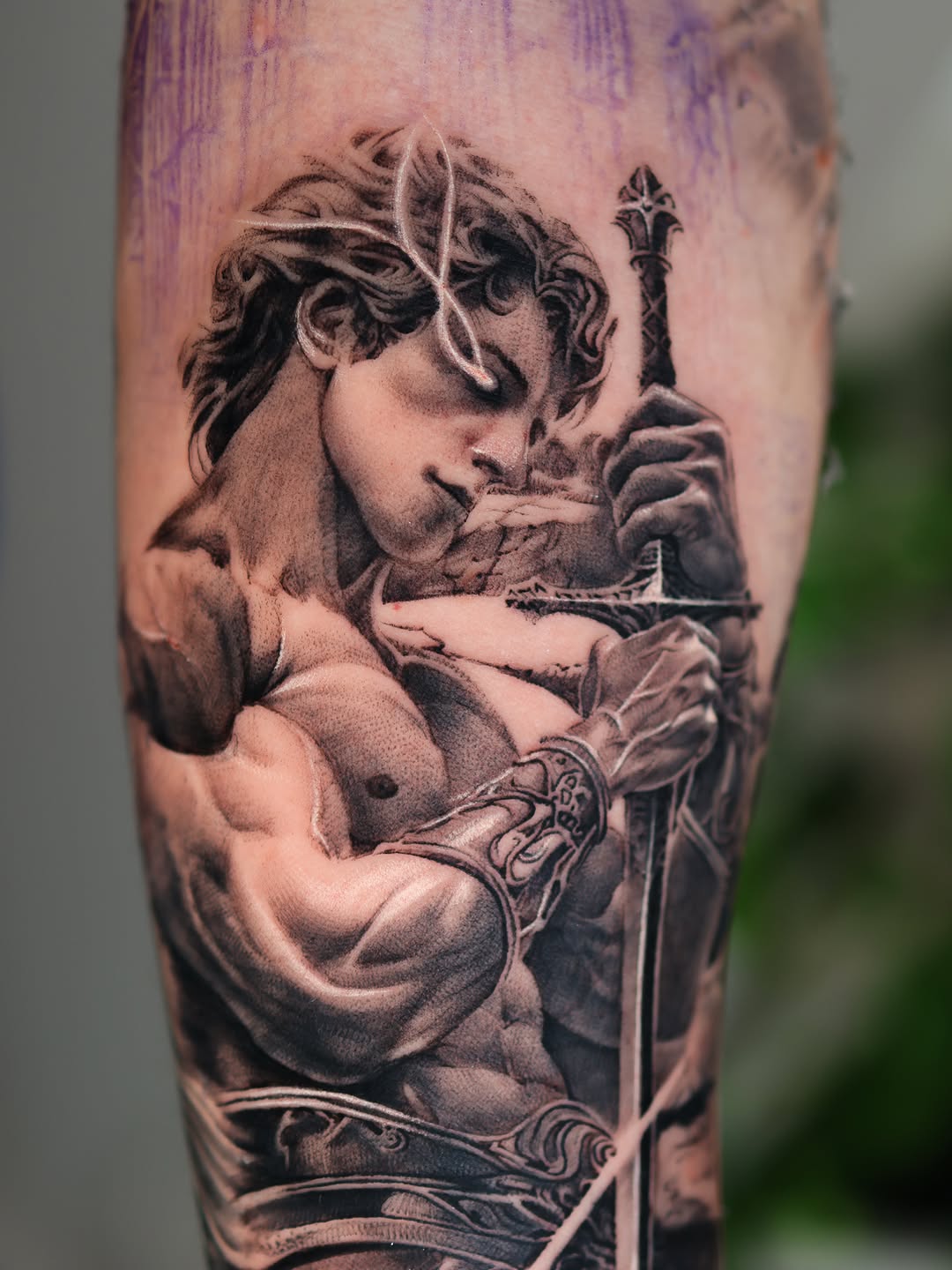 Warrior with sword realism tattoo on the forearm by Reset tattoo