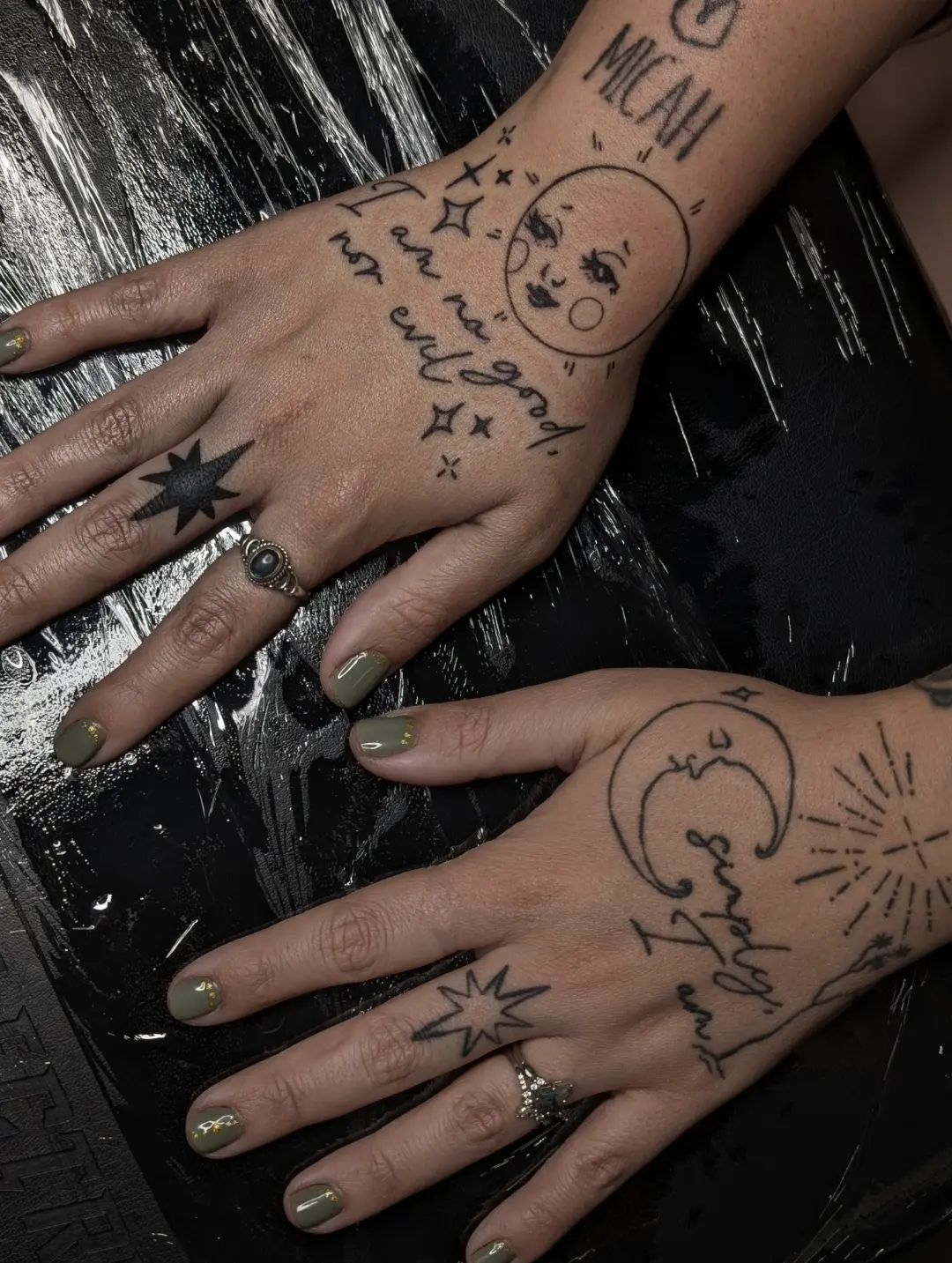 Moon and stars black and grey tattoo on the hand by ⓢⓐⓜ ✧*。