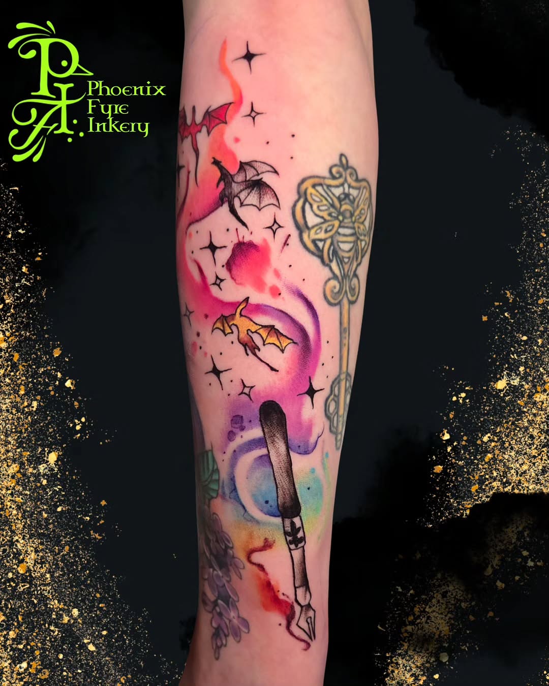 Tattoo by @phoenixfyreinkery — watercolor, new_school