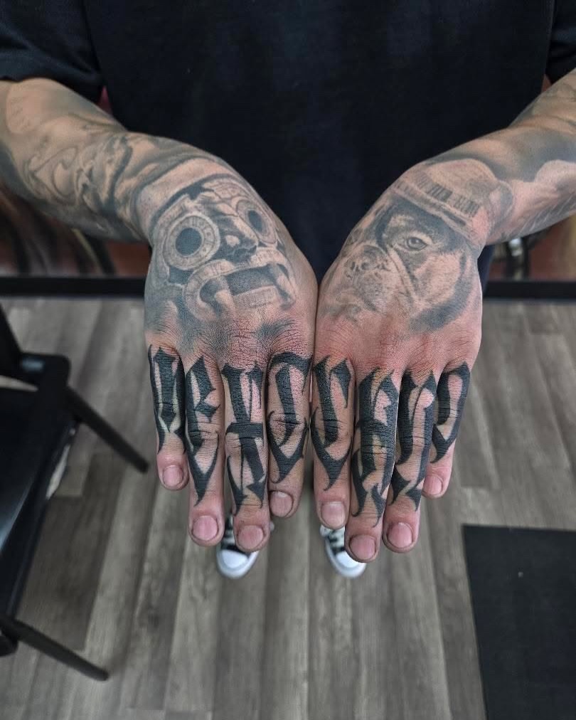 Tattoo by @diaztattoos โ lettering_script, black_and_grey