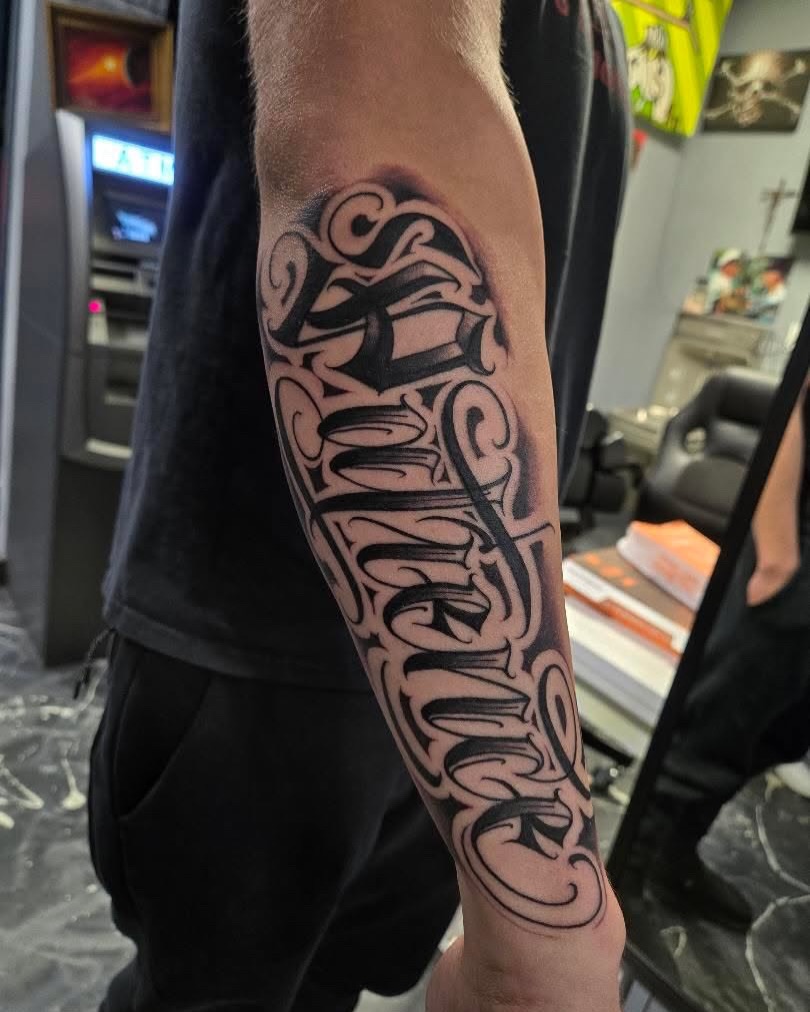 Tattoo by @diaztattoos โ lettering_script, chicano