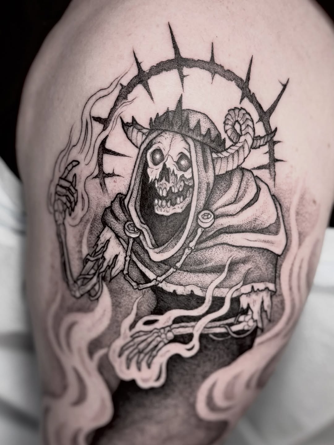 Tattoo by @anniebone_tattoo — dark_realism, dotwork