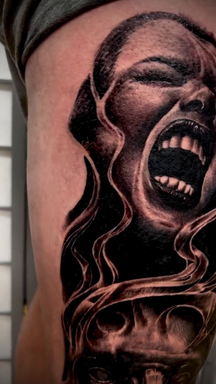Tattoo by @eastofnoir — dark_realism, black_and_grey