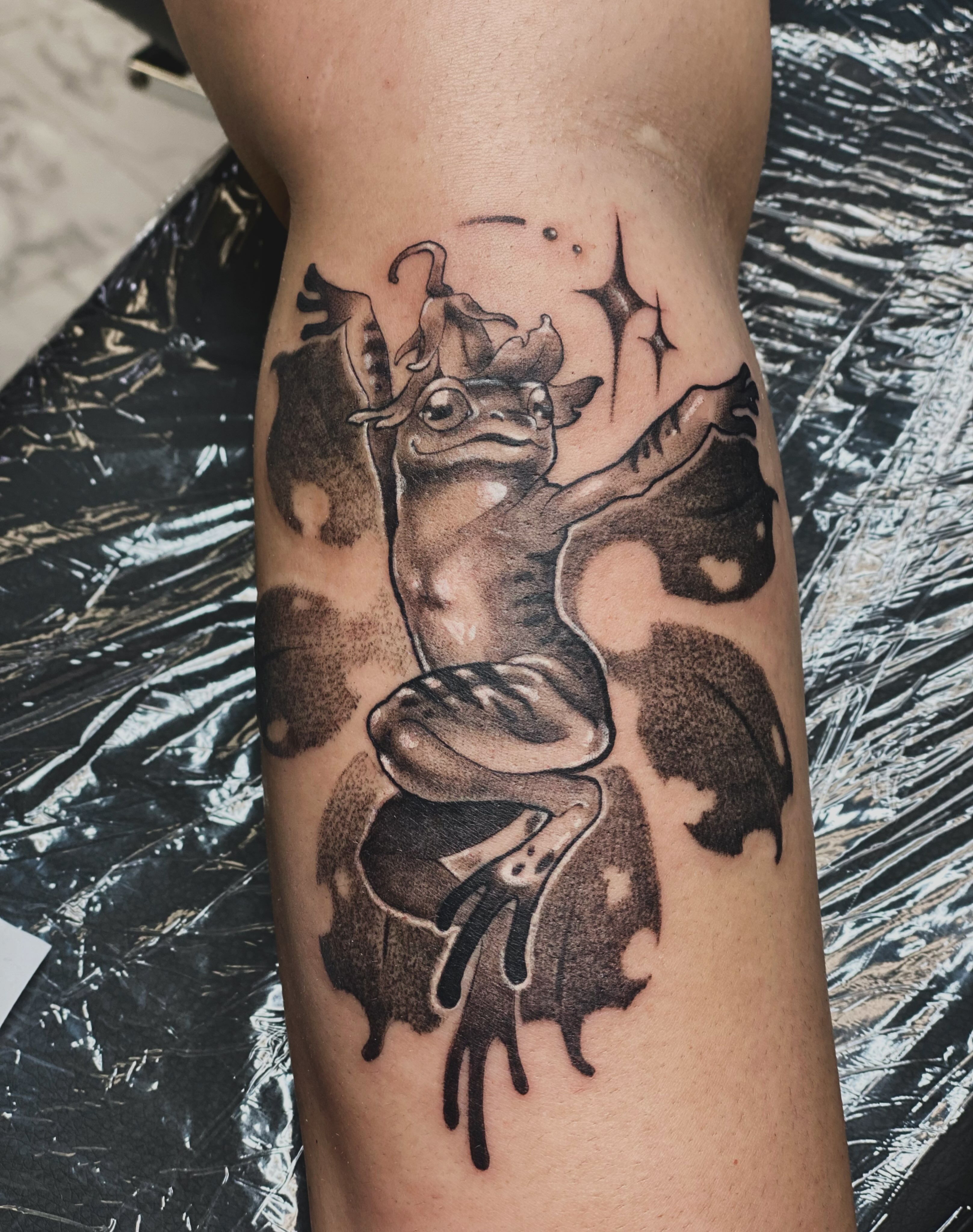 Tattoo by @gillygoatpokes — black_and_grey
