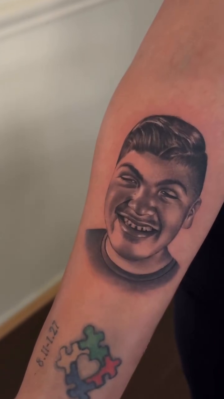 Tattoo by @babygirltat2 β realism, black_and_grey