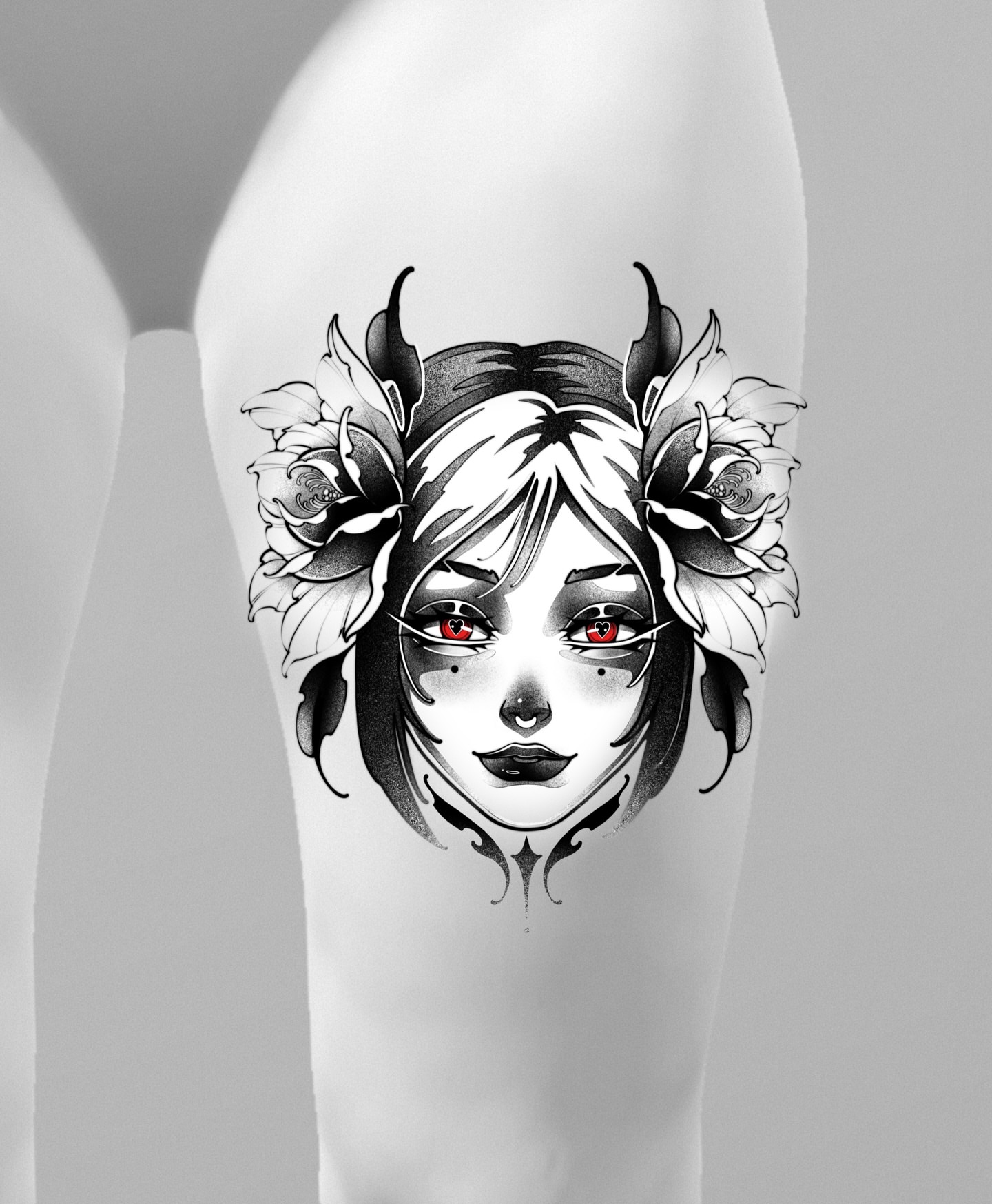 Tattoo by @lilya_tattoo — black_and_grey, anime