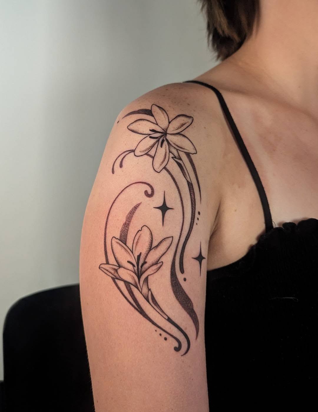 Tattoo by @courtneyy.tattoos — fine_line, black_and_grey