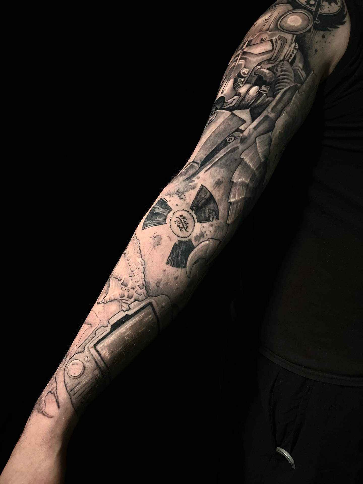 Mechanical armor realism tattoo on the forearm by Noah A Rasmus
