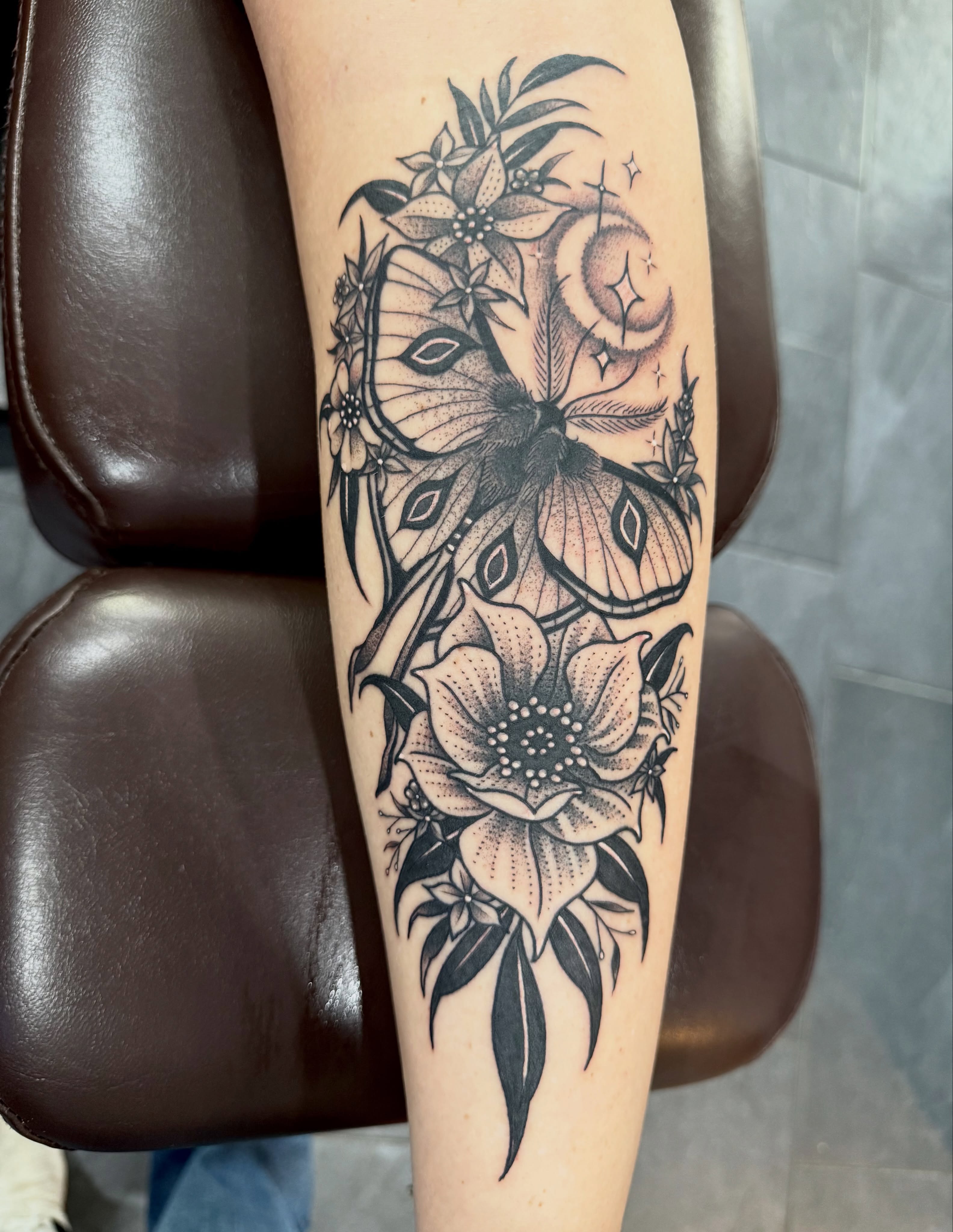 Tattoo by @kaketatts — dotwork, black_and_grey