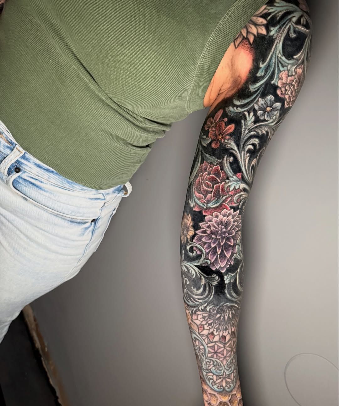 Floral design new school tattoo on the forearm by Alex Wheelock
