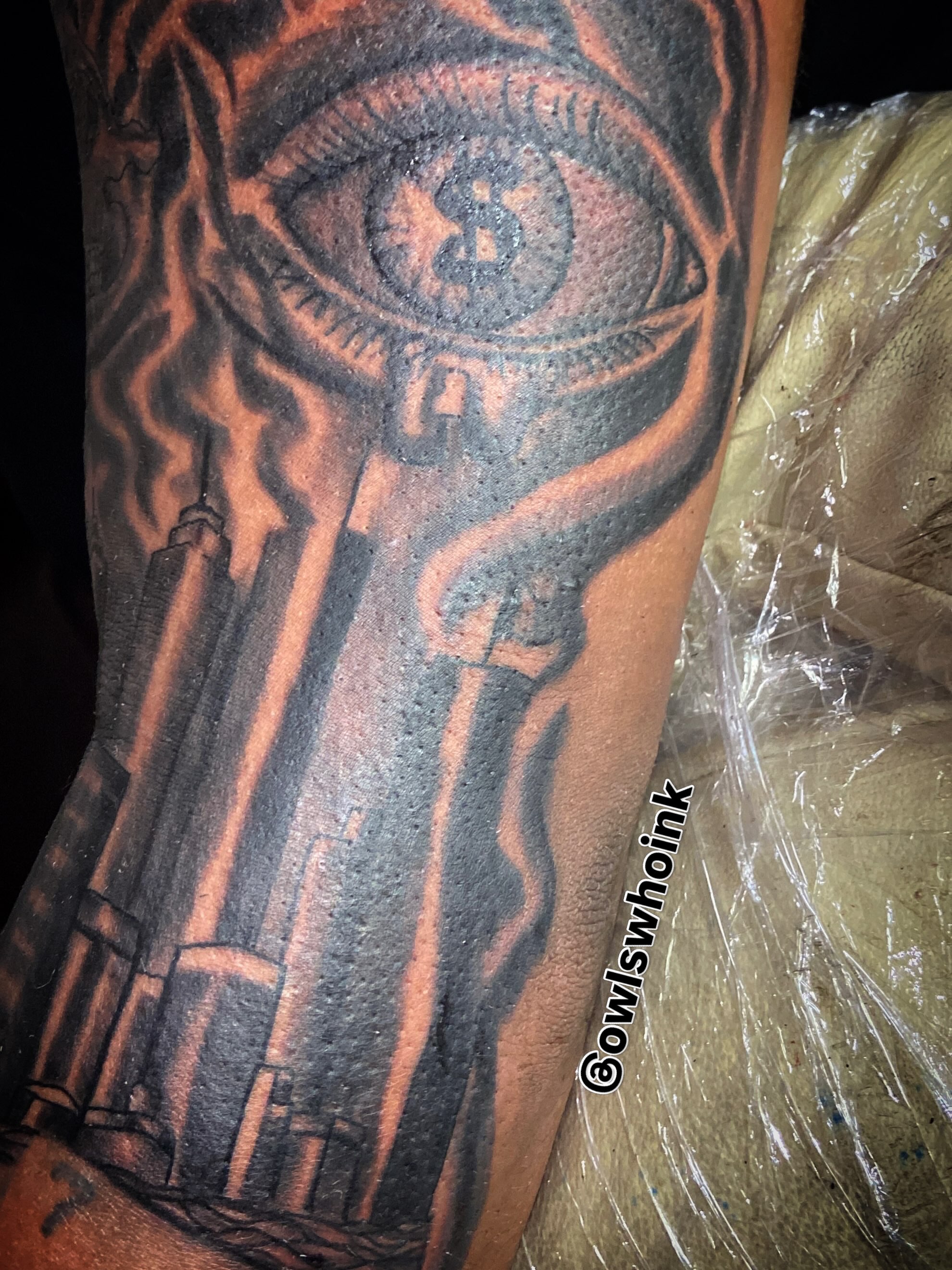 Tattoo by @owlswhoink — black_and_grey, geometric