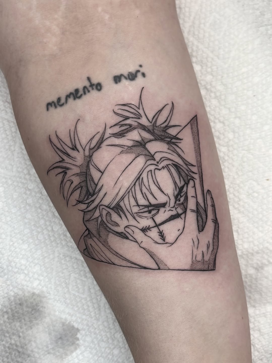 Tattoo by @harleetattoos — anime, lettering_script