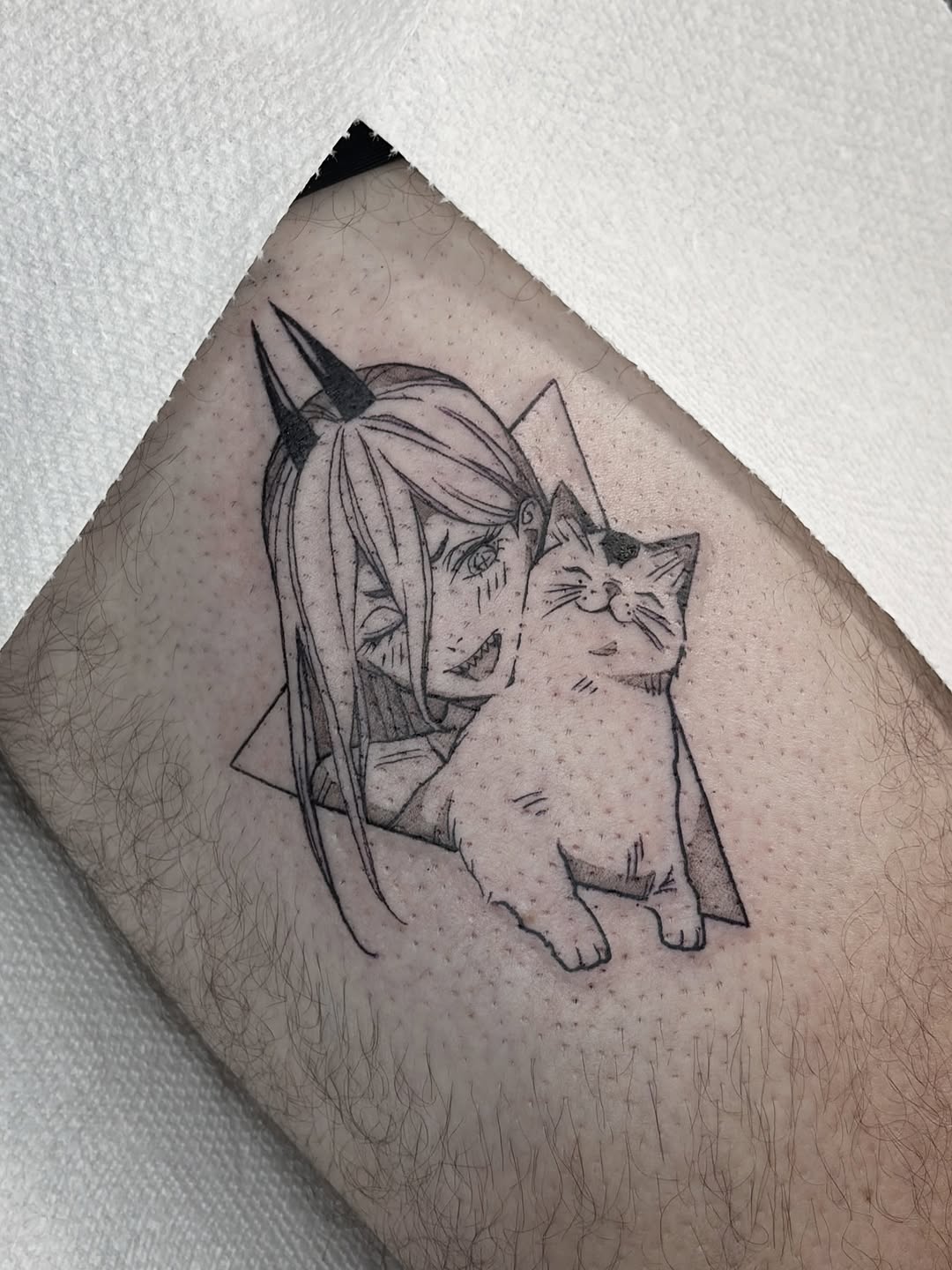 Tattoo by @harleetattoos — anime, dotwork