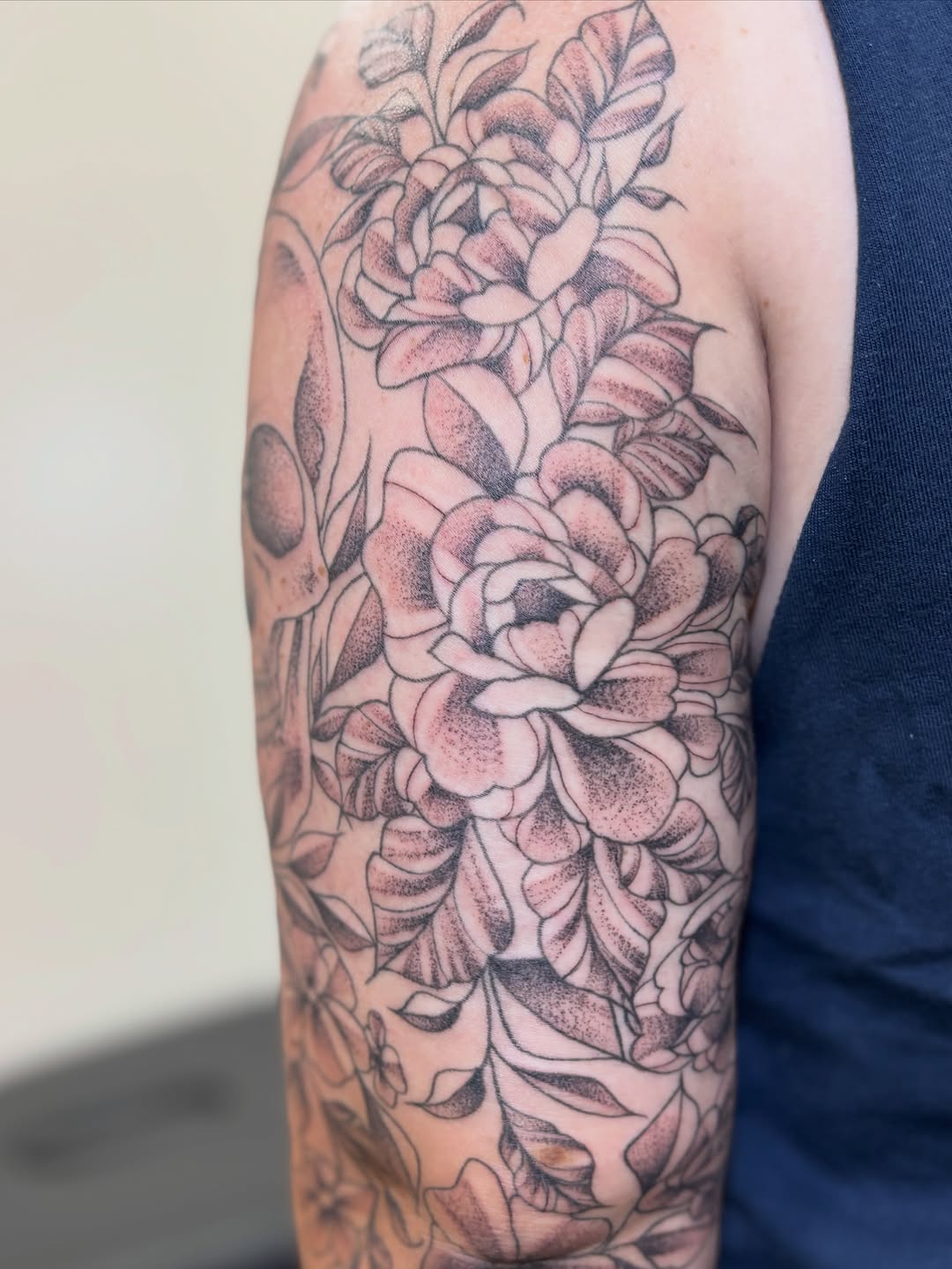 Tattoo by @athenaartistrytattoostudio — dotwork, black_and_grey
