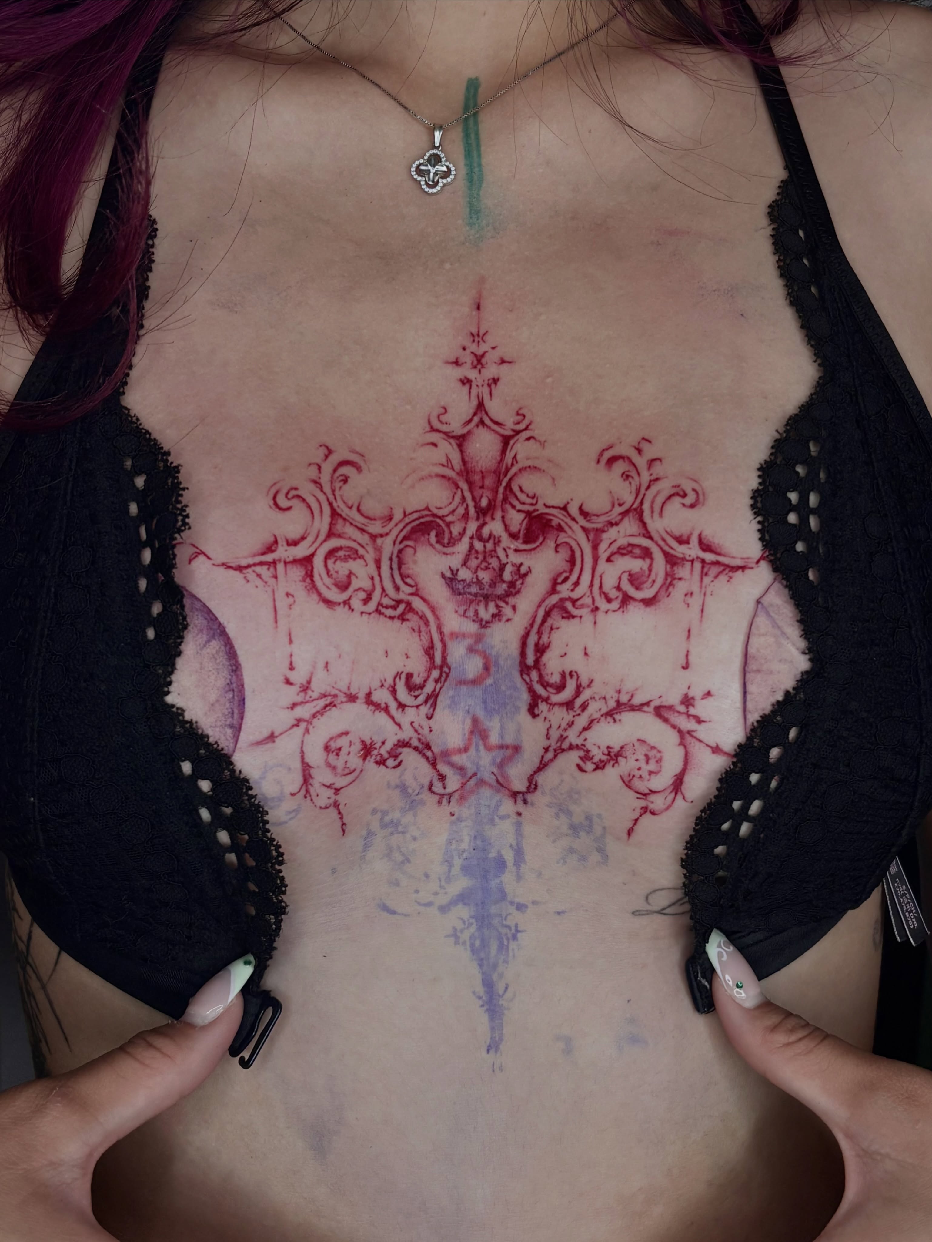 Floral ornament ornamental tattoo on the chest by Silvia :)