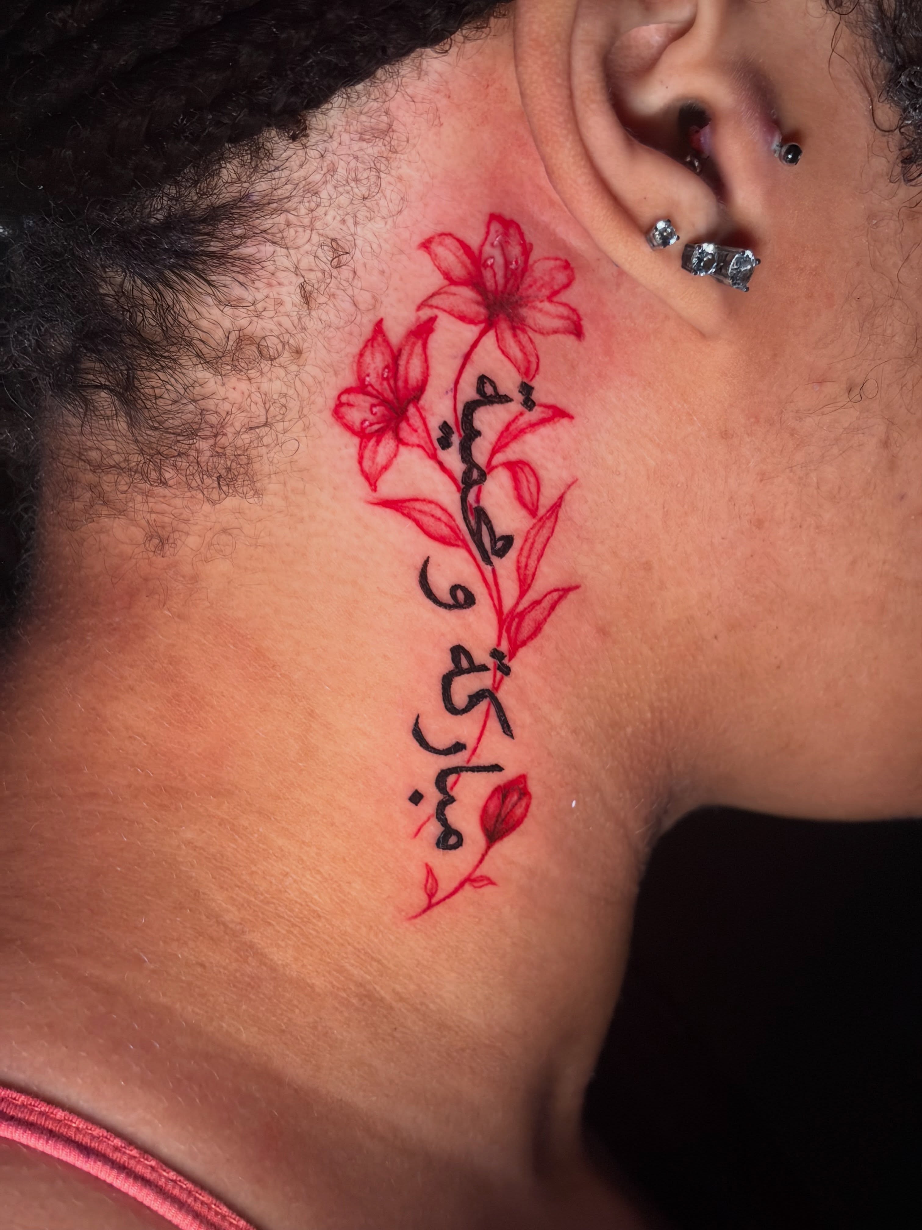 Arabic calligraphy lettering script tattoo on the neck by @getmoneetattz