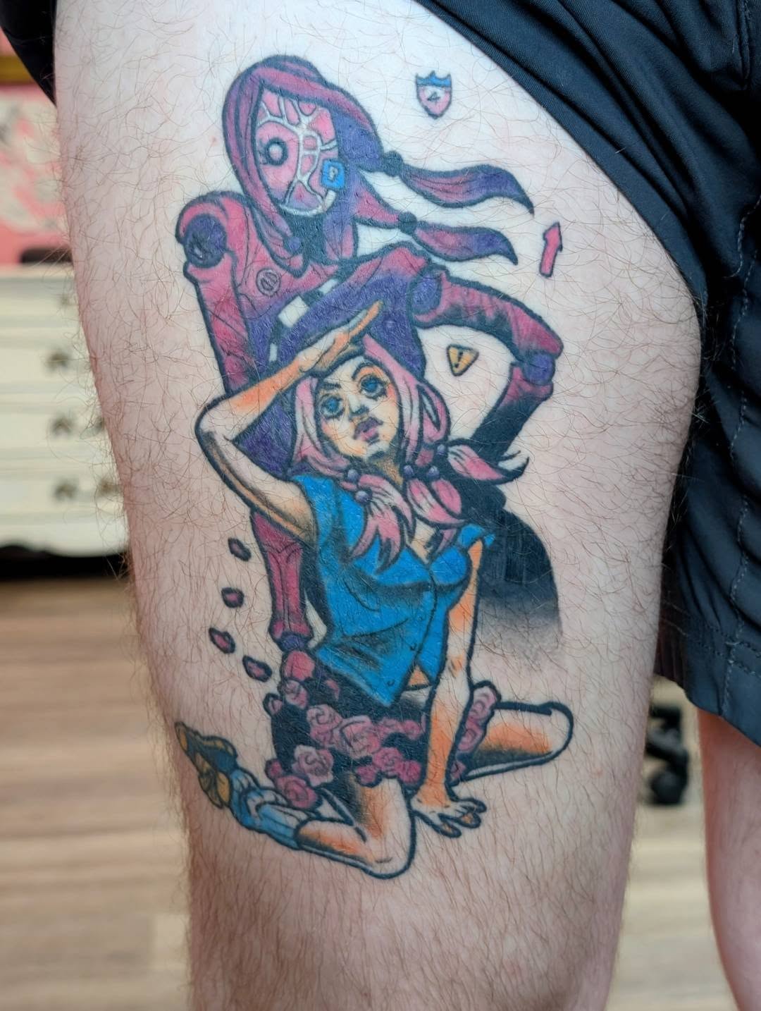 Anime characters anime tattoo on the thigh by norn noszka