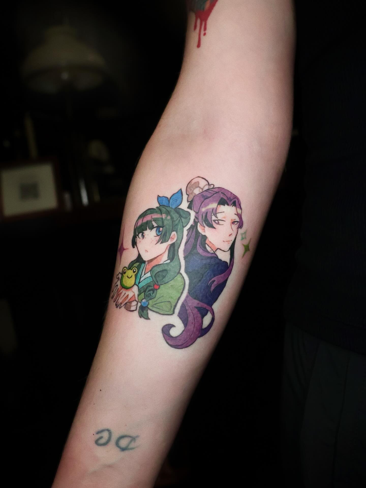Tattoo by @snowypear_tat — anime, dotwork