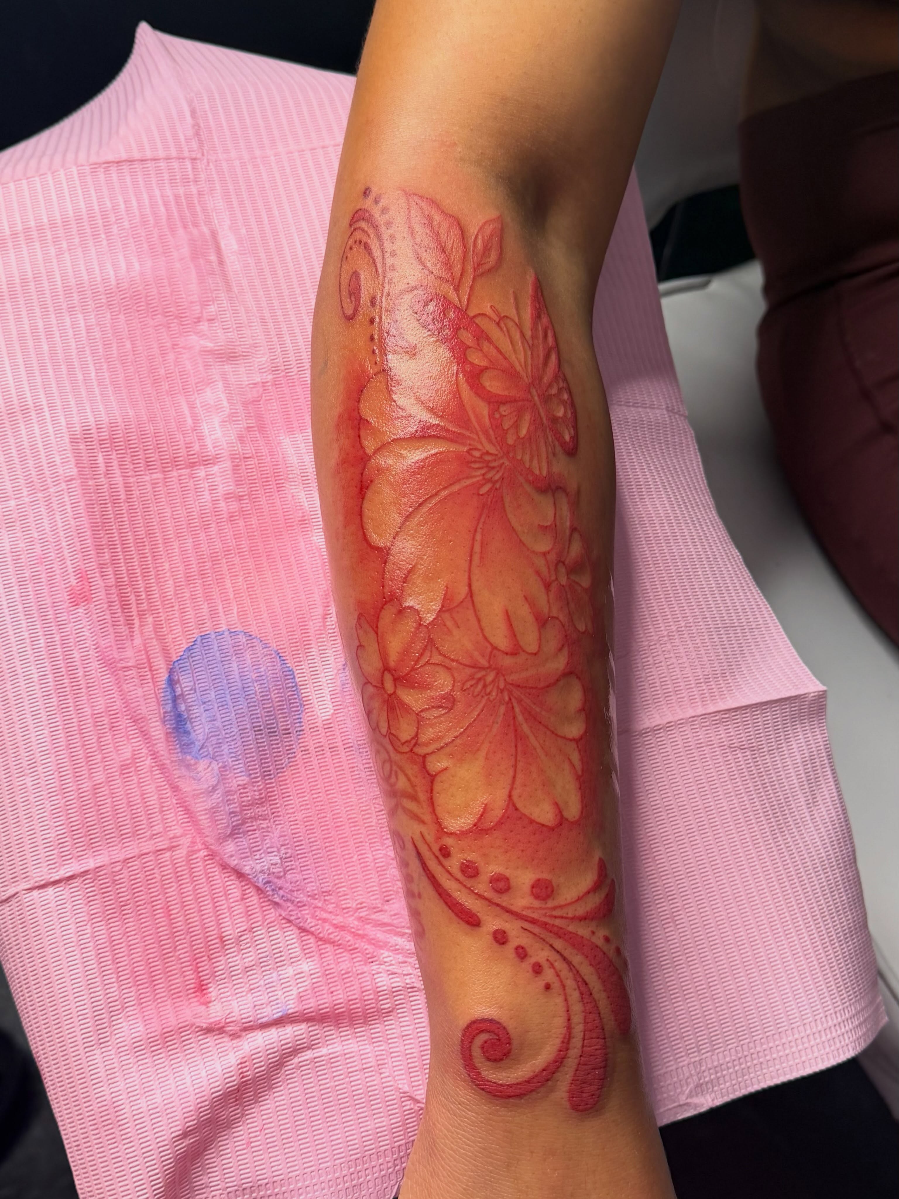 Floral design dotwork tattoo on the forearm by addicted222inkk🎨