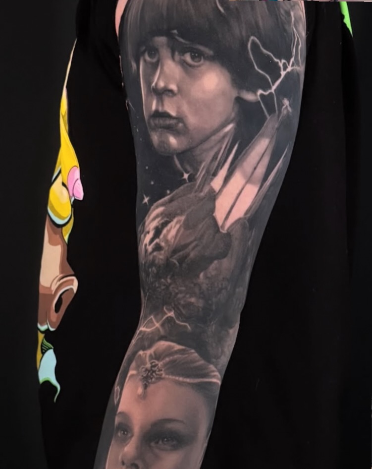Tattoo by @lindseylanetattoos — realism, black_and_grey