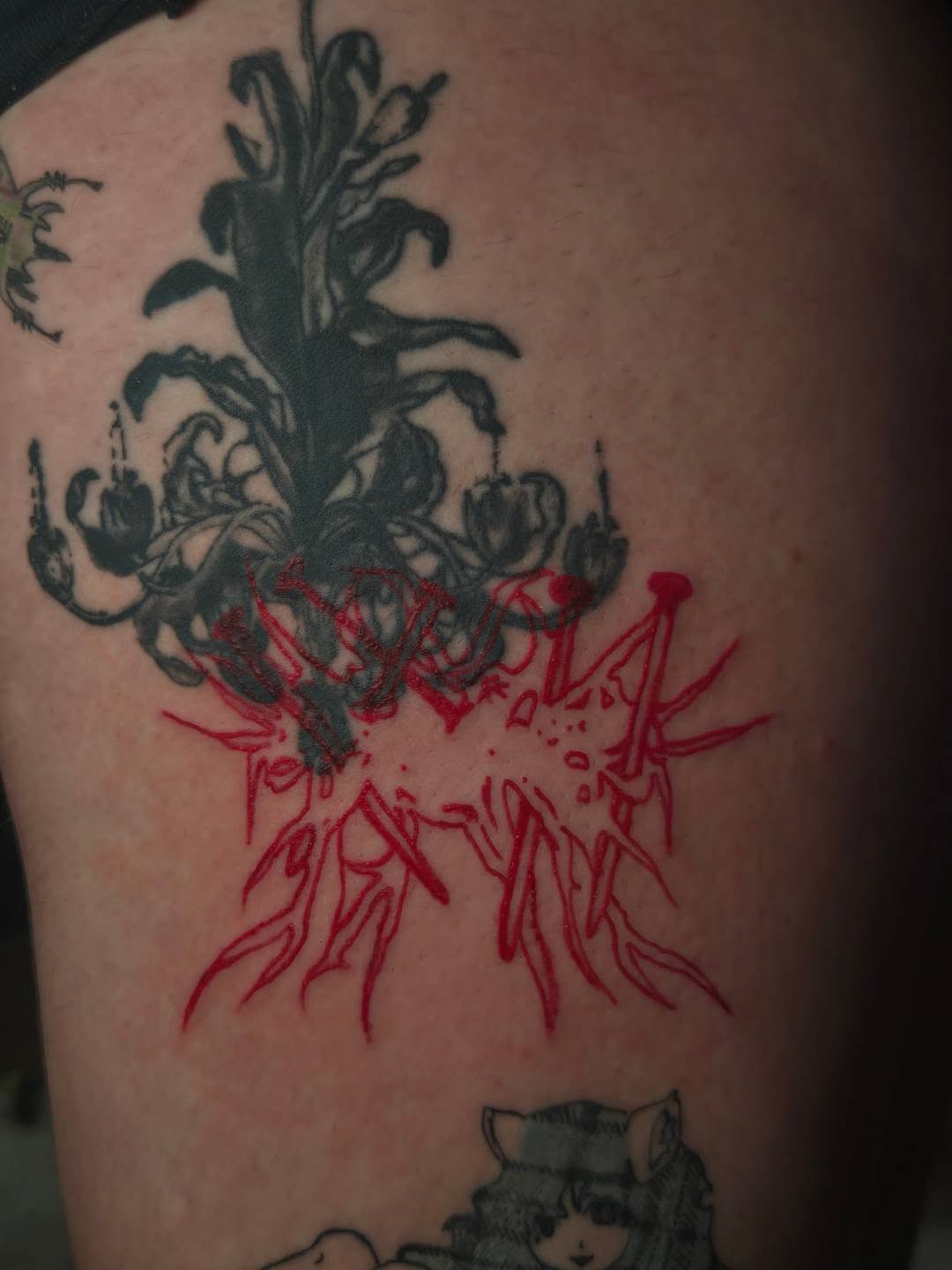 Tattoo by @bugpin7rl — trash_polka, black_and_grey