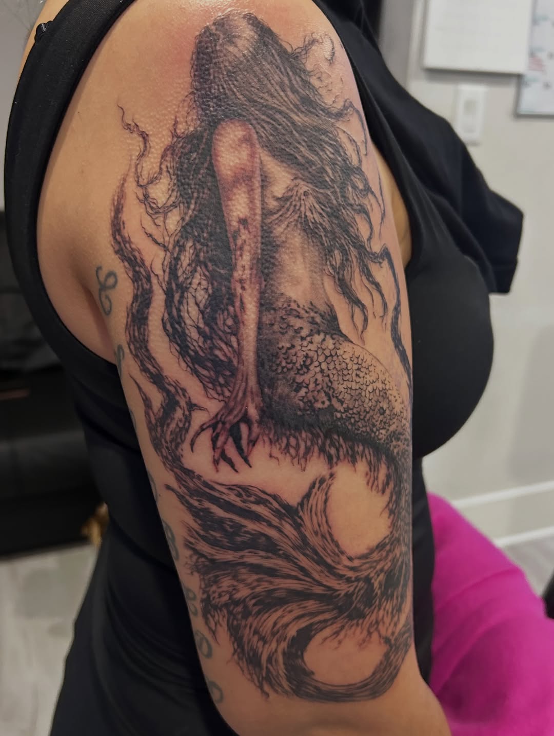 Tattoo by @jbtattooartistry — dark_realism, black_and_grey