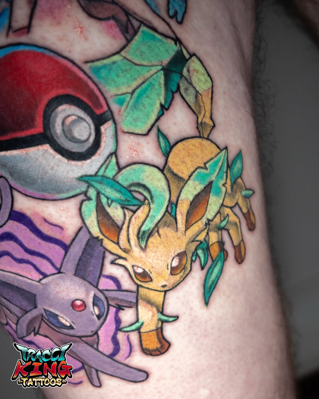 Leafeon new school tattoo on the forearm by Tracci King
