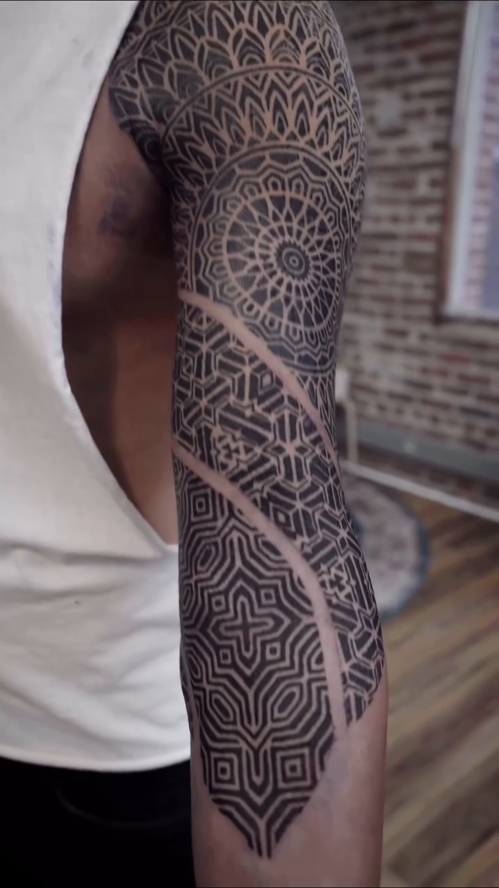 Geometric mandala sleeve geometric tattoo by Oliver kenton, San Diego, California