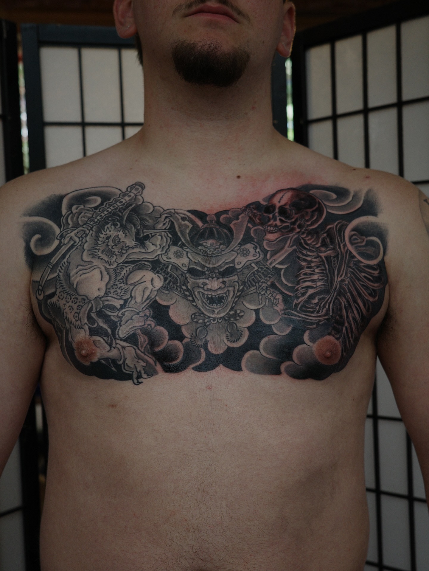 Japanese irezumi japanese irezumi tattoo on the chest by Innokenty Meshchakov, Portland, Oregon