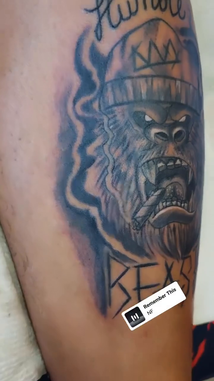 Gorilla wearing a beanie realism tattoo by OwlWhoINKs