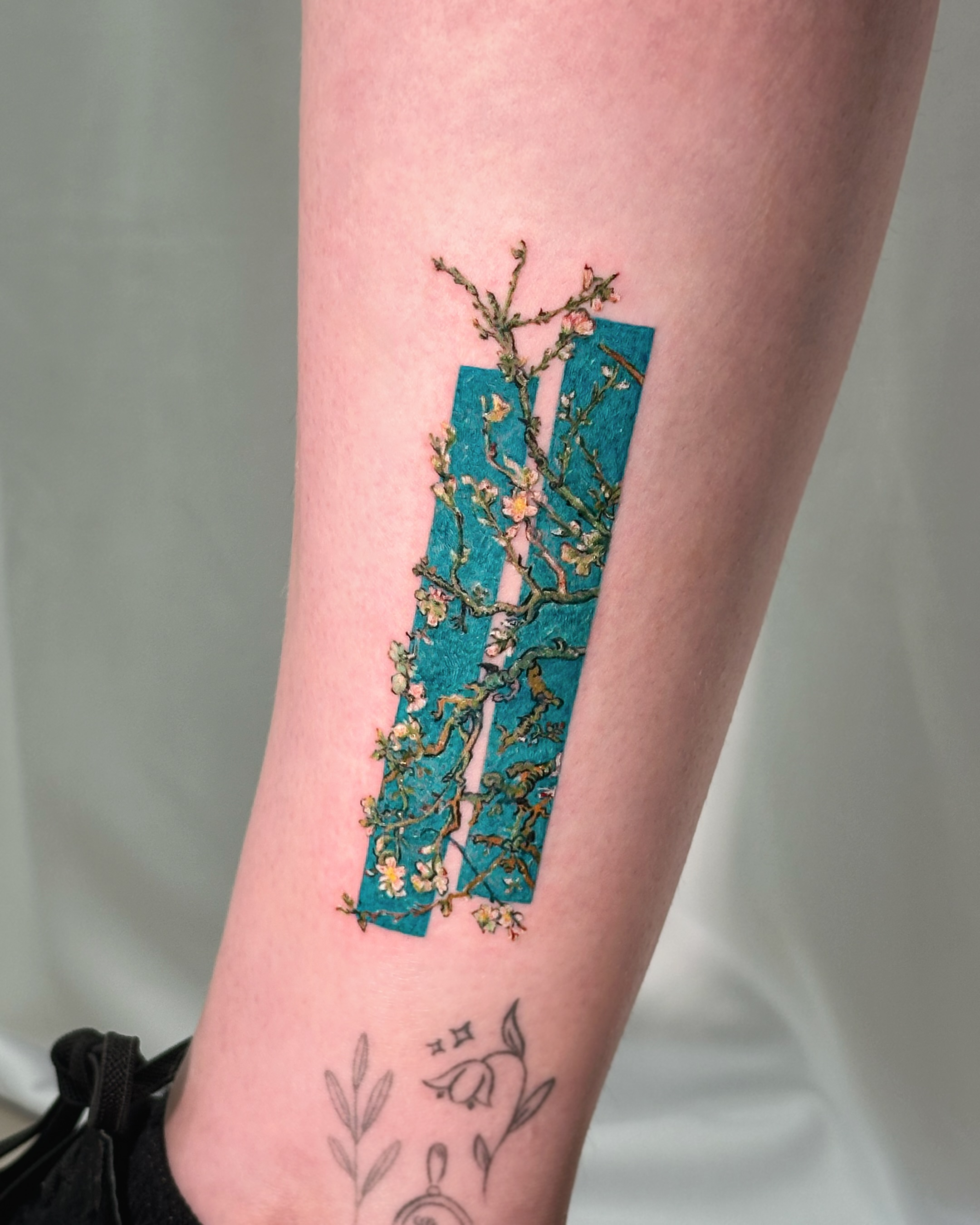 Floral branches dotwork tattoo on the forearm by Lani  라니