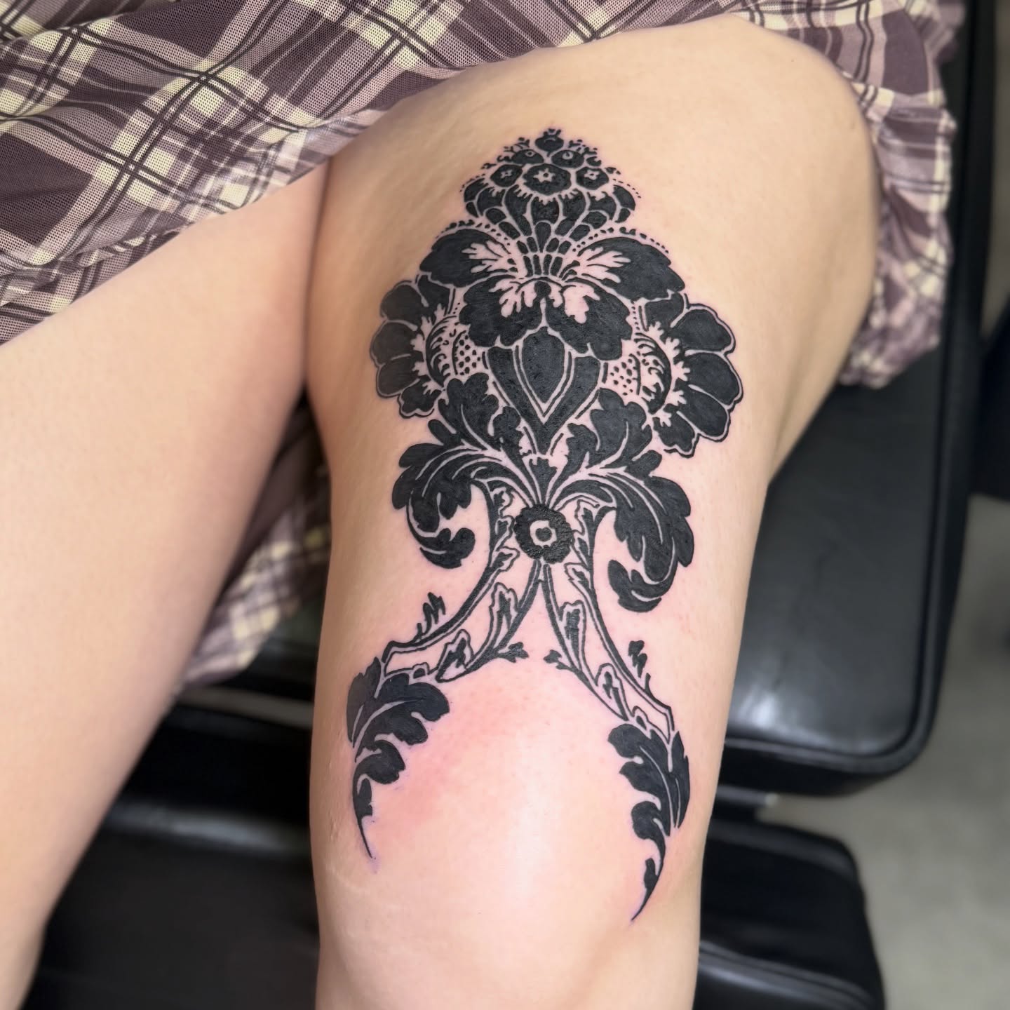 Floral damask ornamental tattoo on the thigh by 🌸Blossom🌸