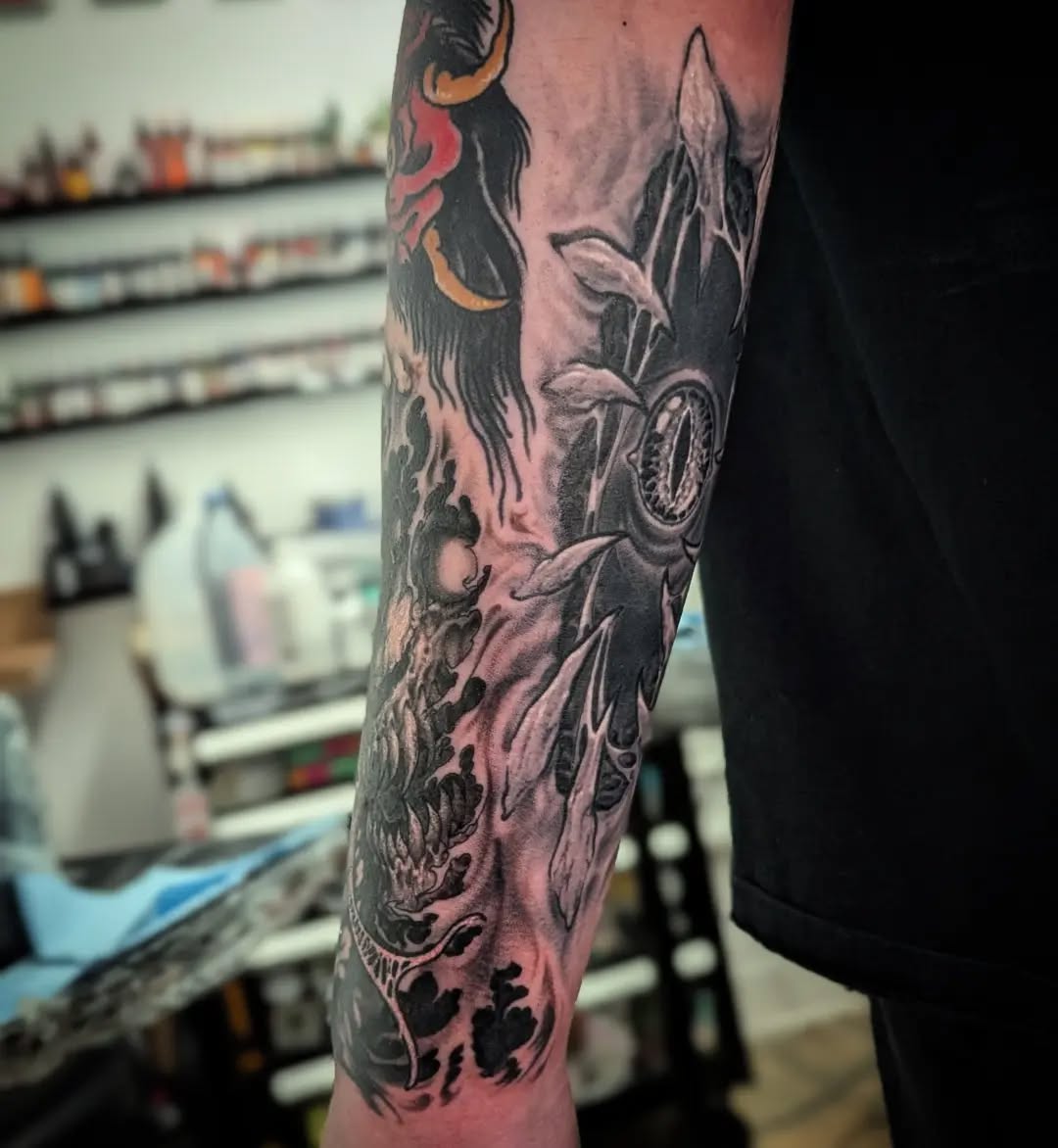 Tattoo by @loreleitattoos — dark_realism, blackwork