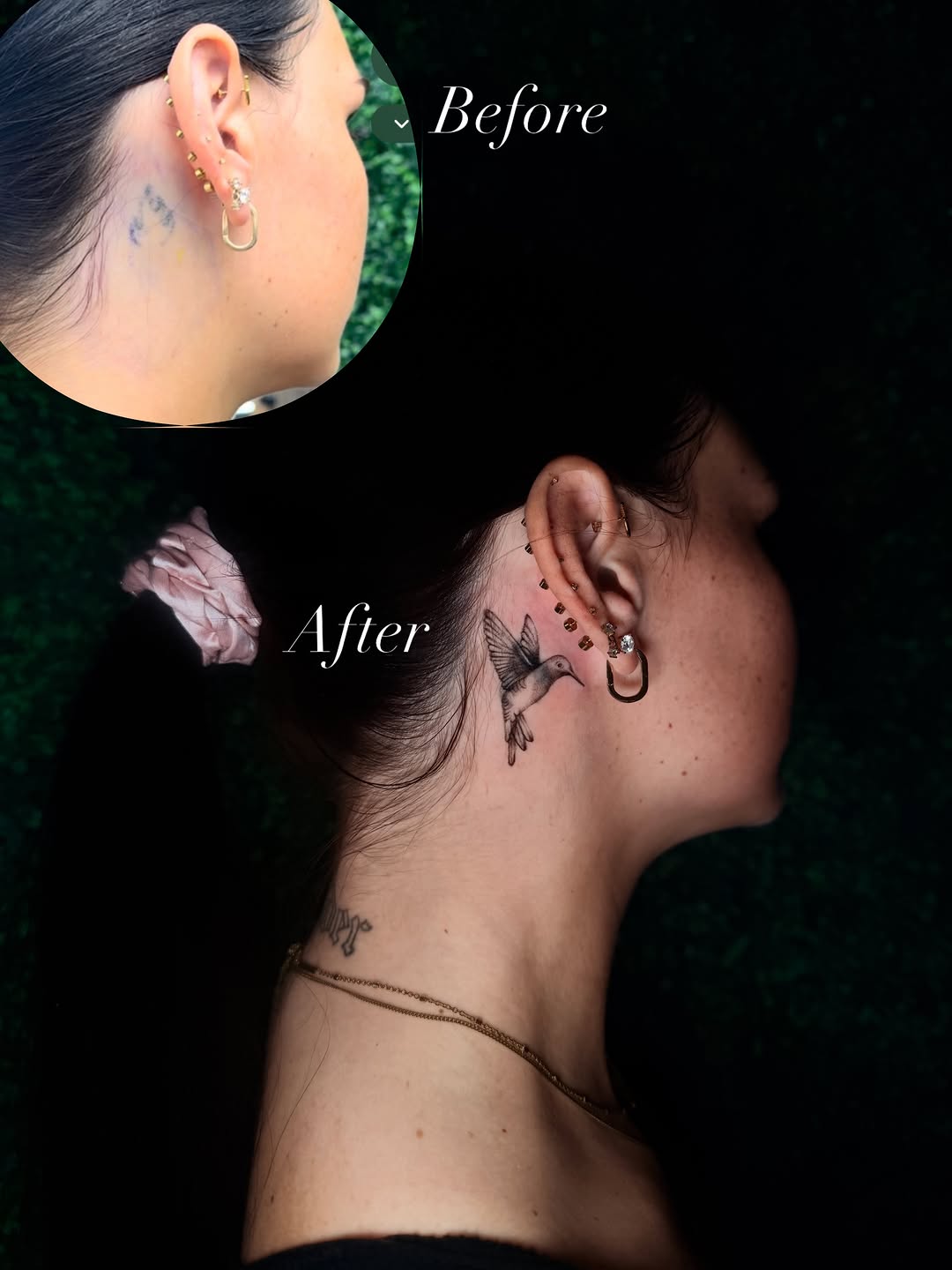 Hummingbird watercolor tattoo on the neck by bella :)