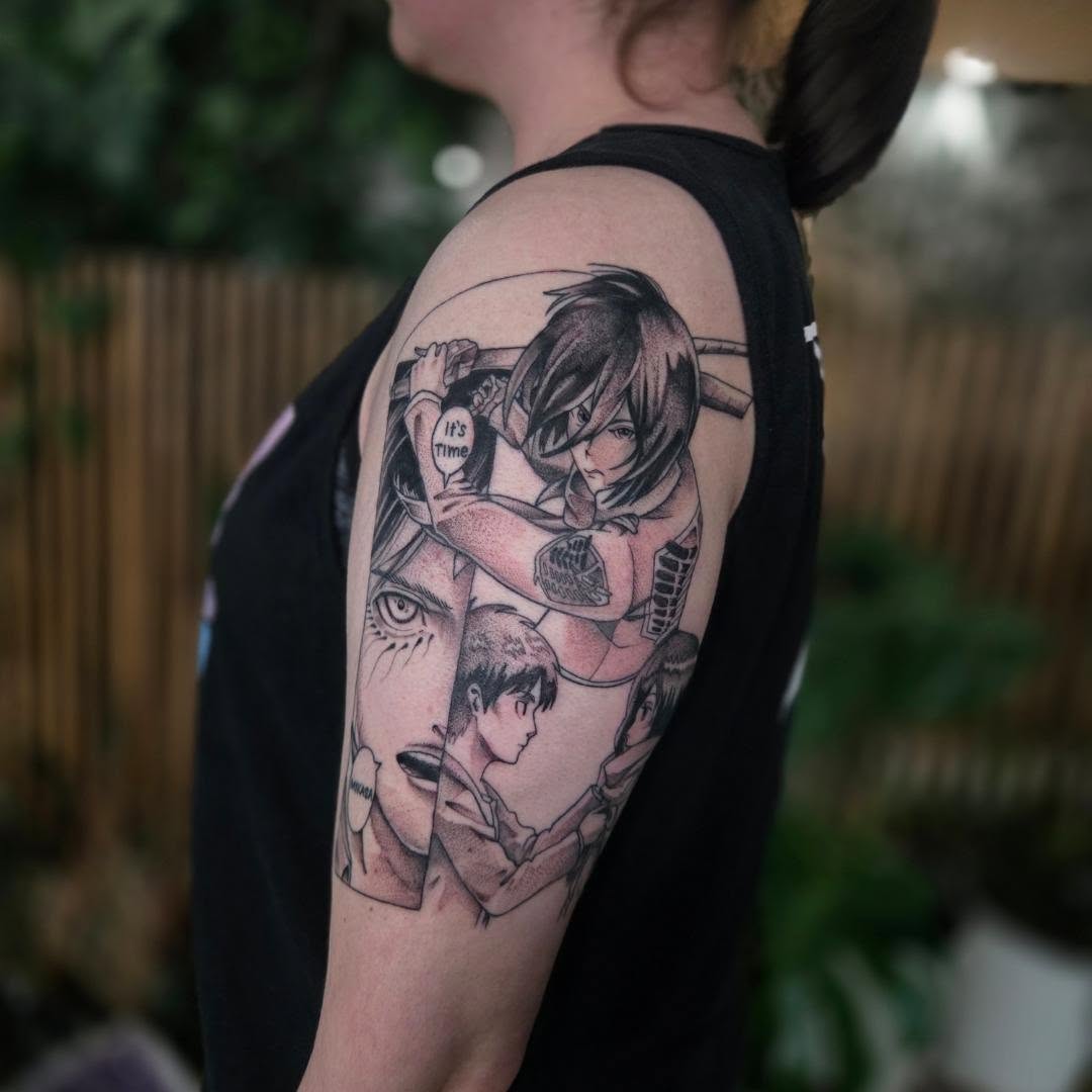 Tattoo by @alexandraathenstattoo — anime, black_and_grey