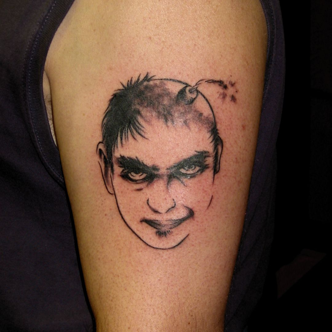 Man's face realism tattoo on the forearm by Dave Chercourt, Willoughby, Ohio