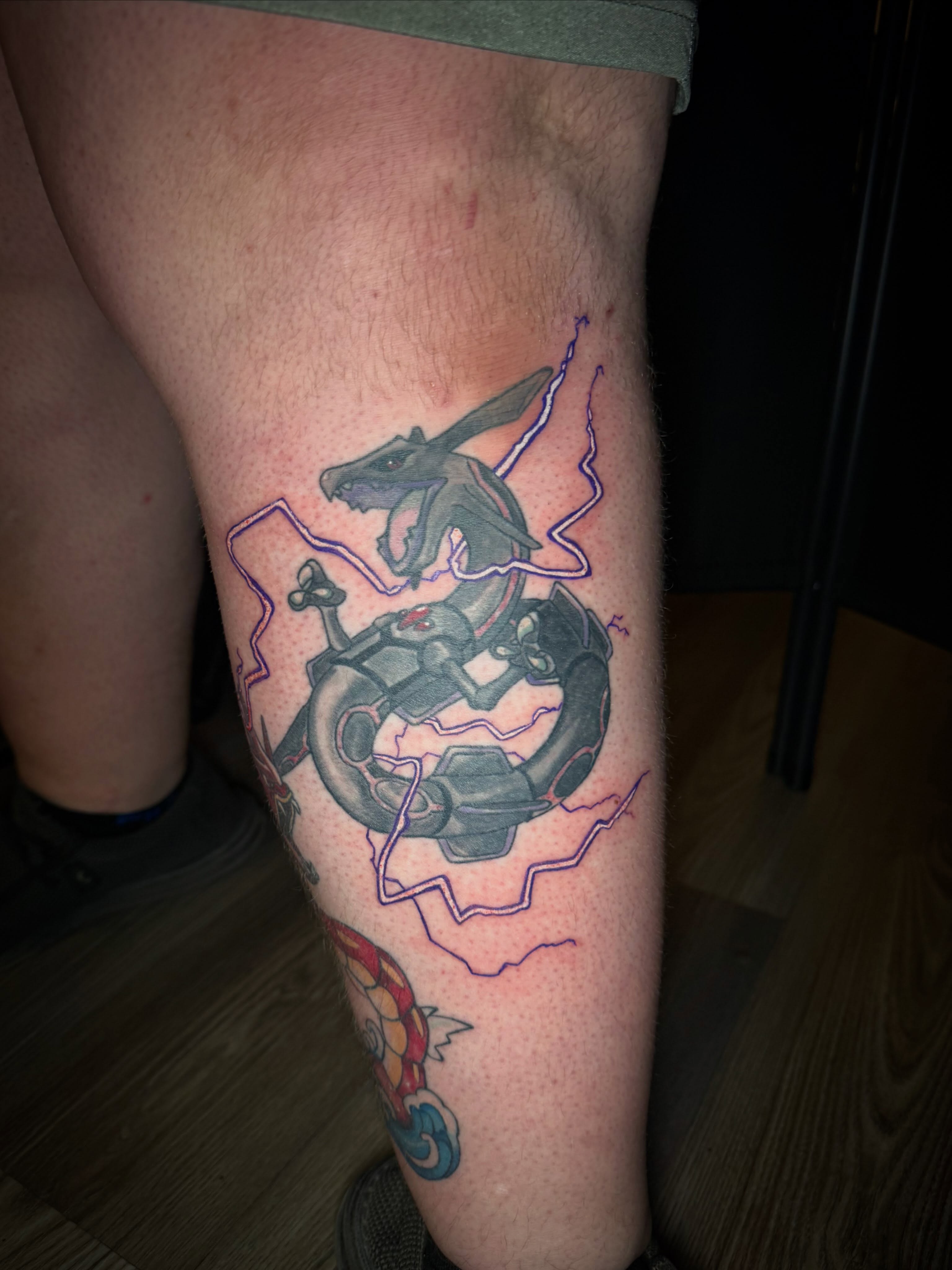 Mech dragon new school tattoo on the thigh by Rachel Hanke