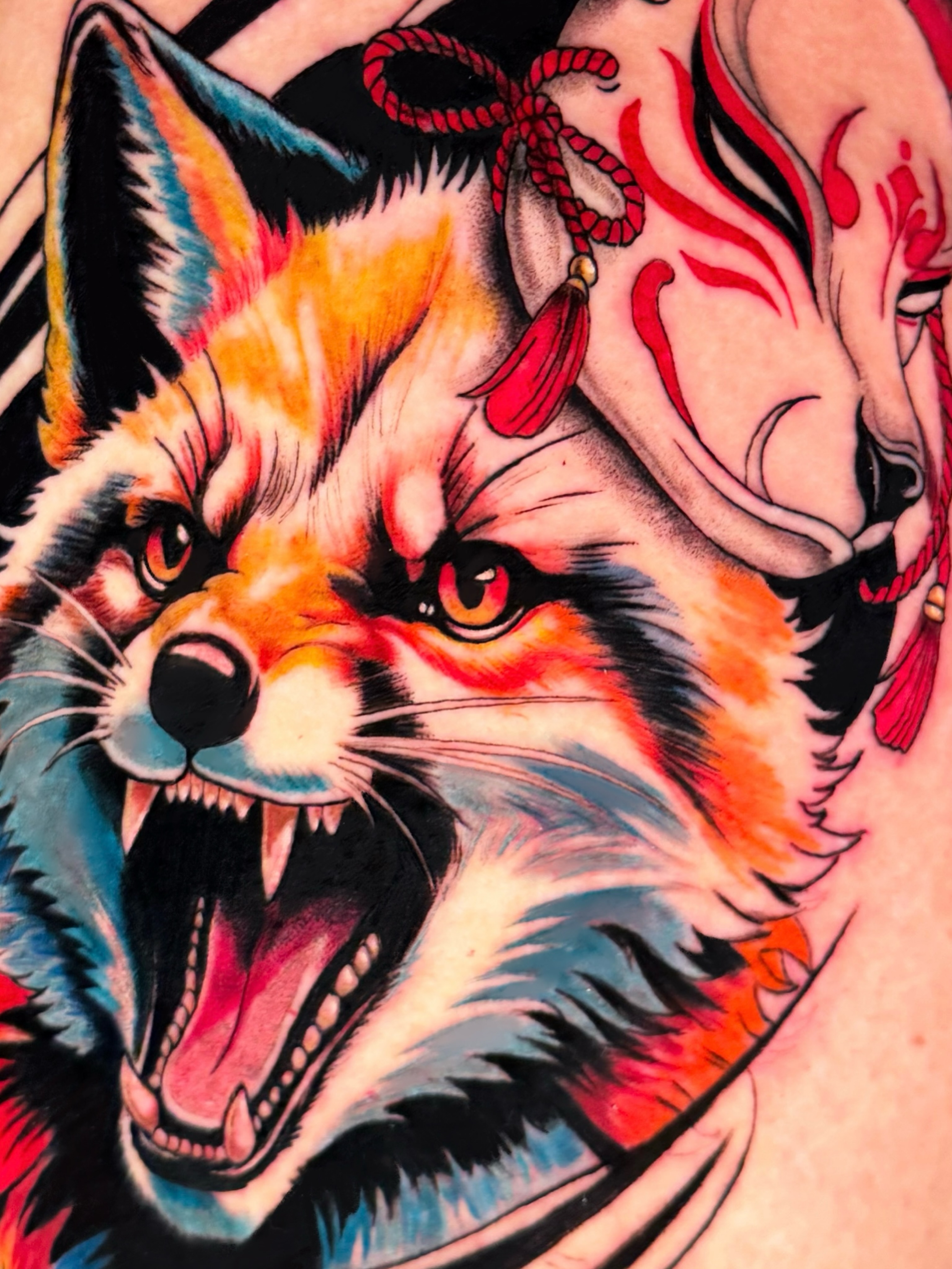Fox American traditional tattoo by Ericka Hampton, Ferndale, Michigan