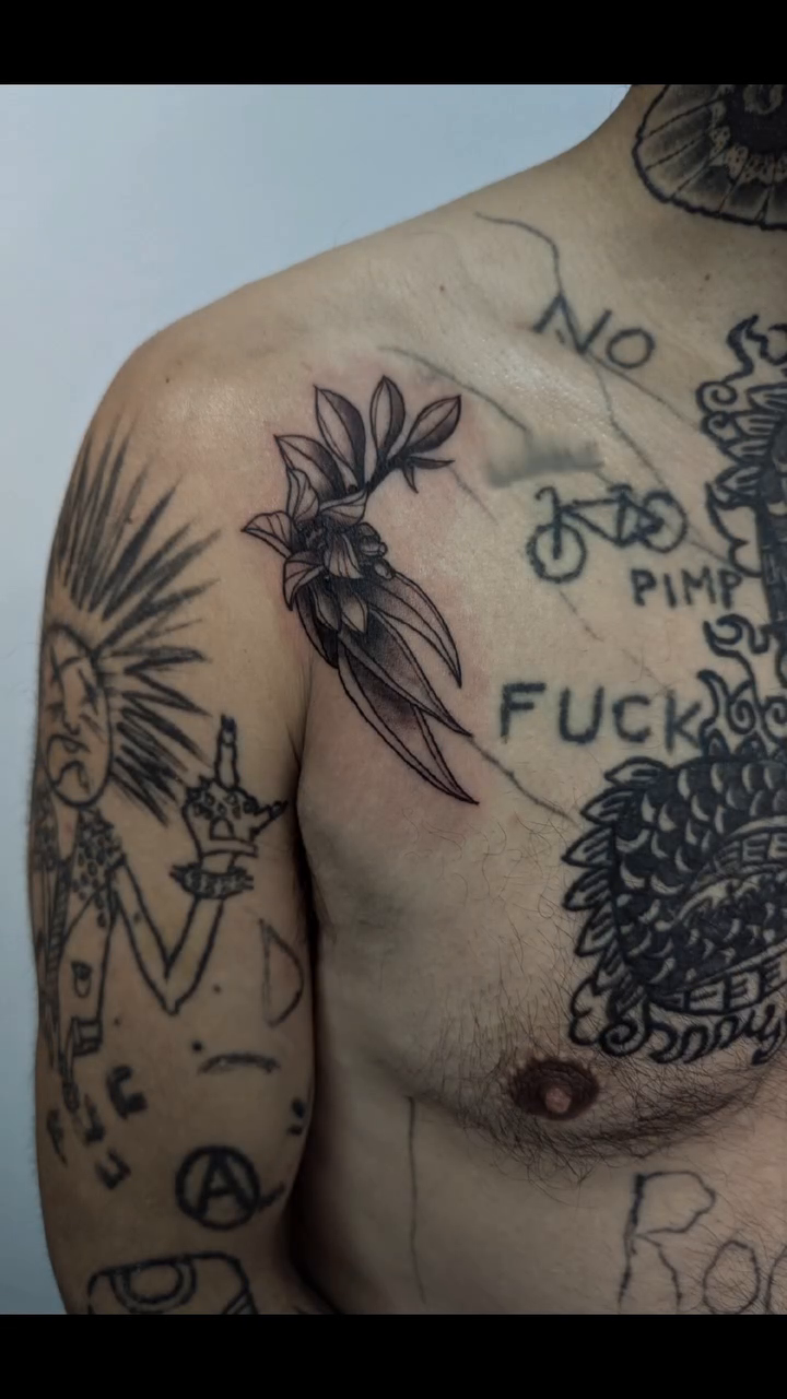 Bird and floral design fine line tattoo by Payton