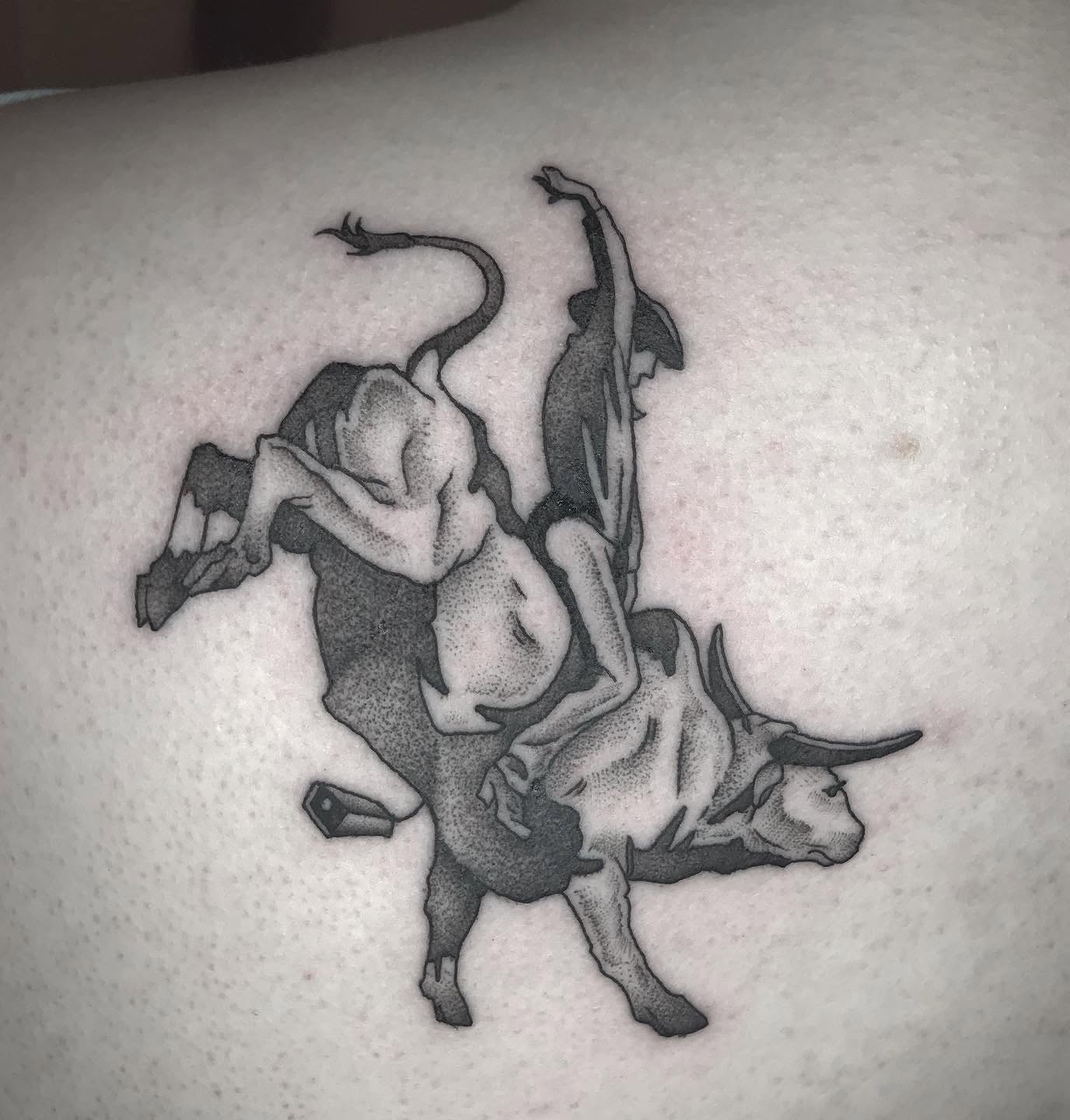 Tattoo by @raineydaytattoos — dotwork, black_and_grey