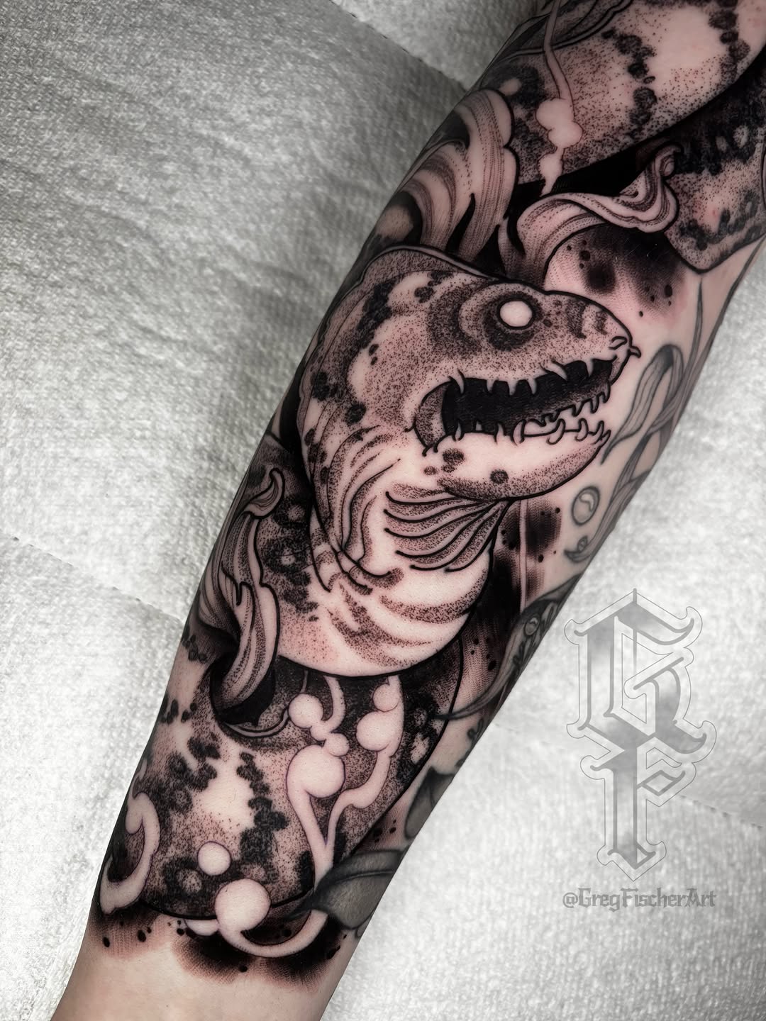 Tattoo by @gregfischerart โ black_and_grey, dotwork