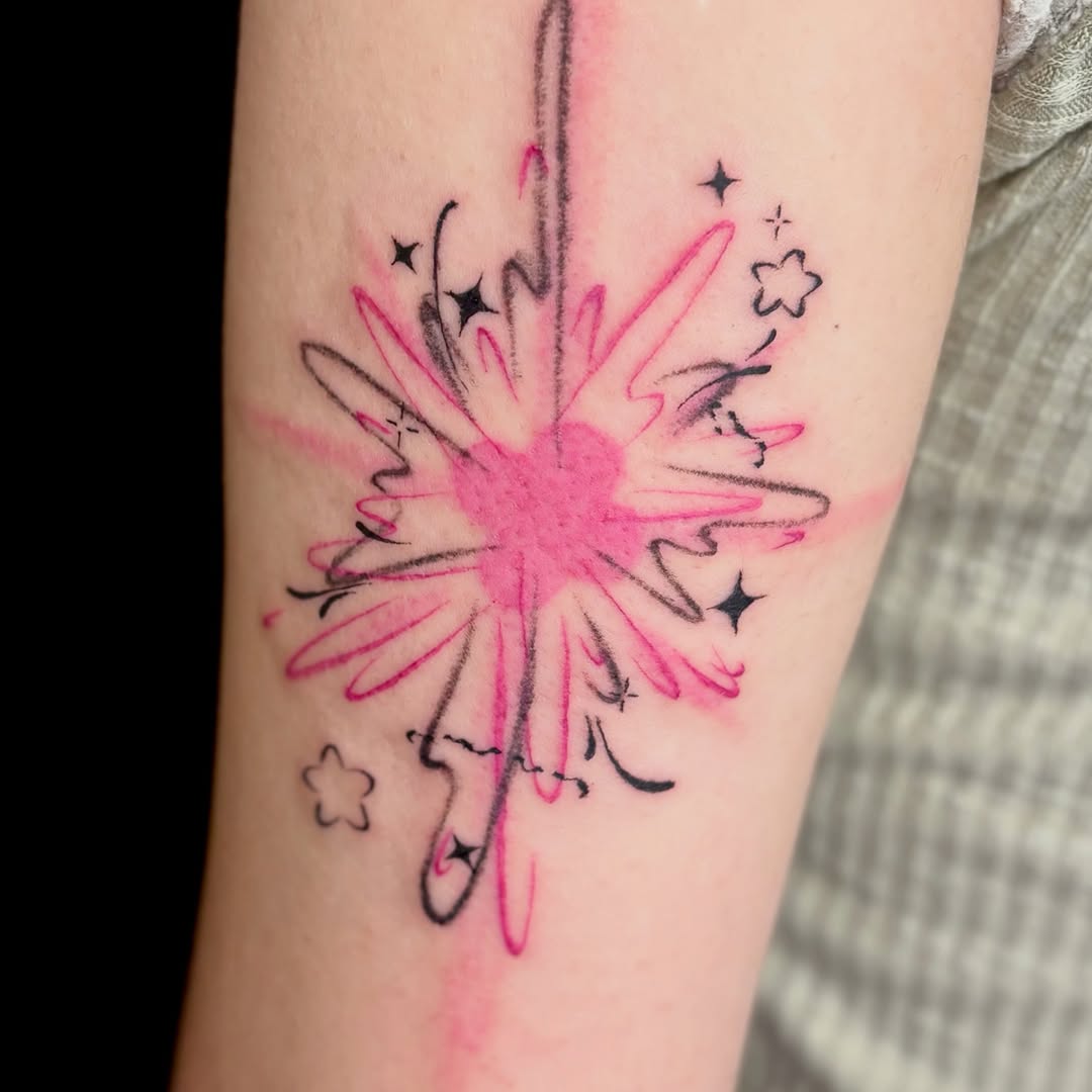 Abstract heart burst sketch tattoo on the forearm by *:・kelly✧*:・゚