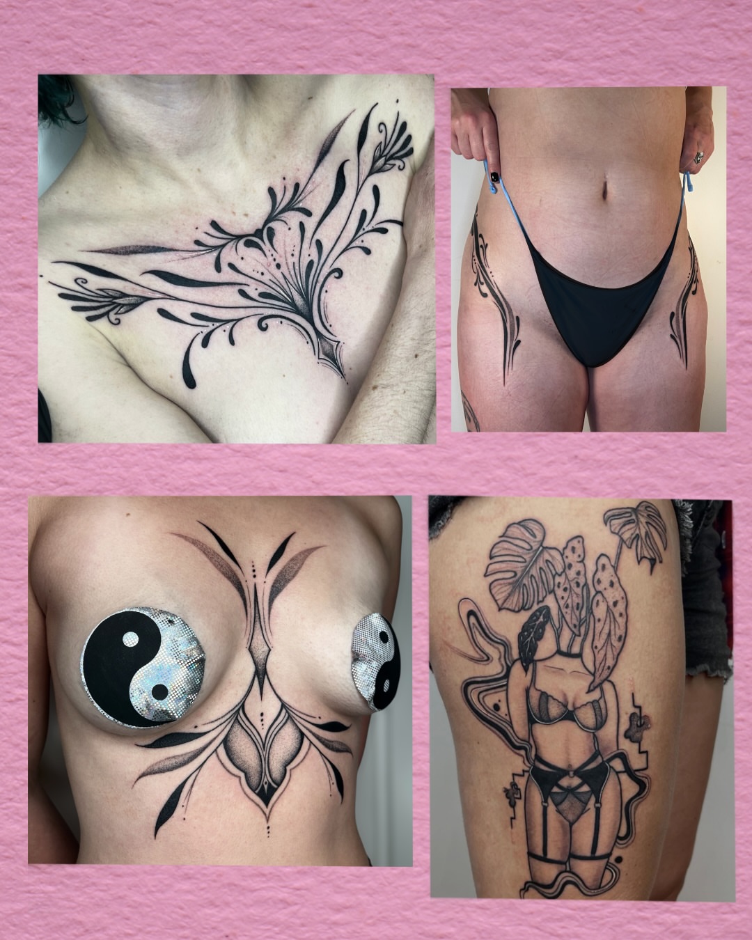 Floral design black and grey tattoo on the chest by Elisa