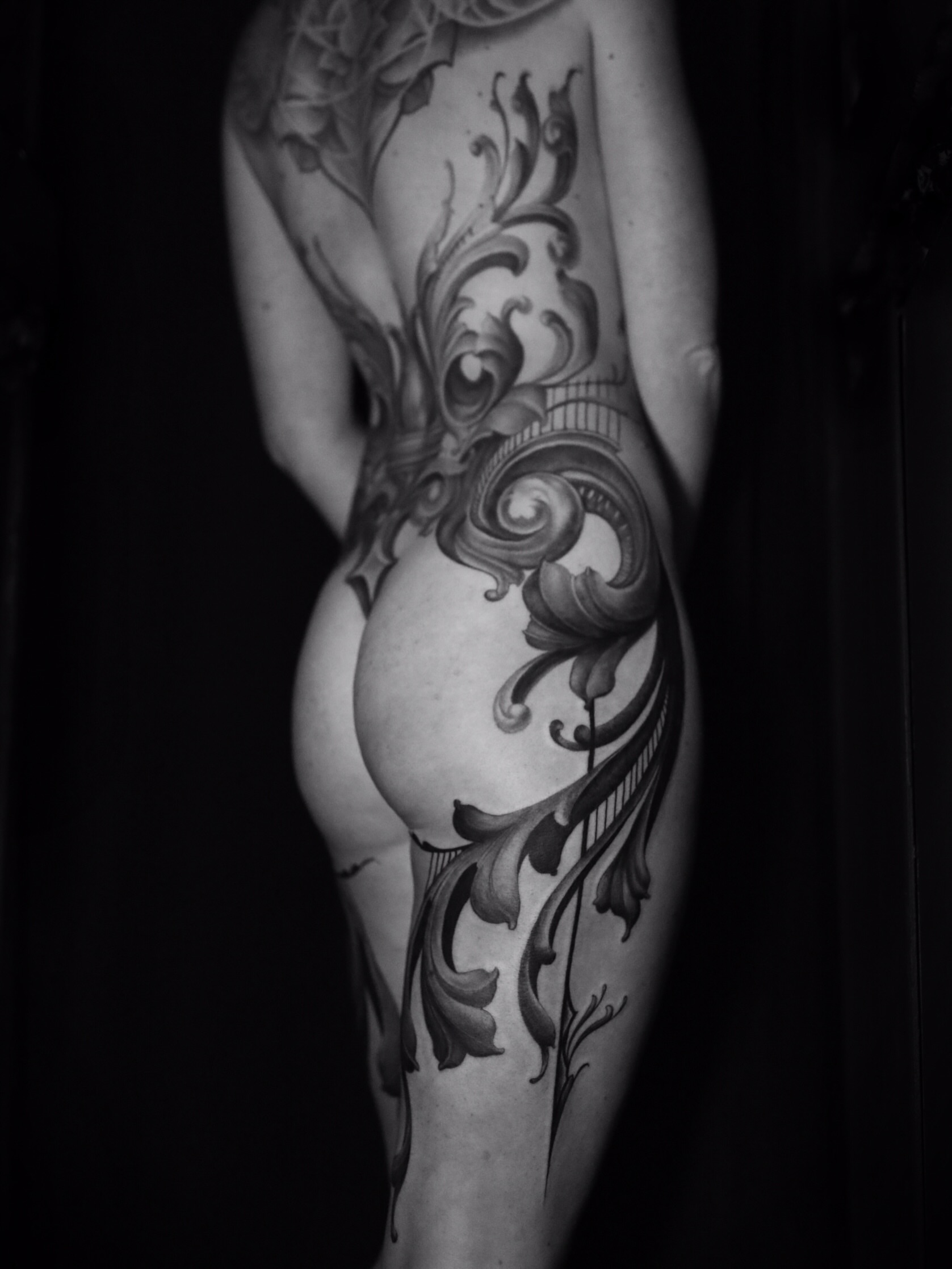 Tattoo by @dustinburtart — black_and_grey, ornamental