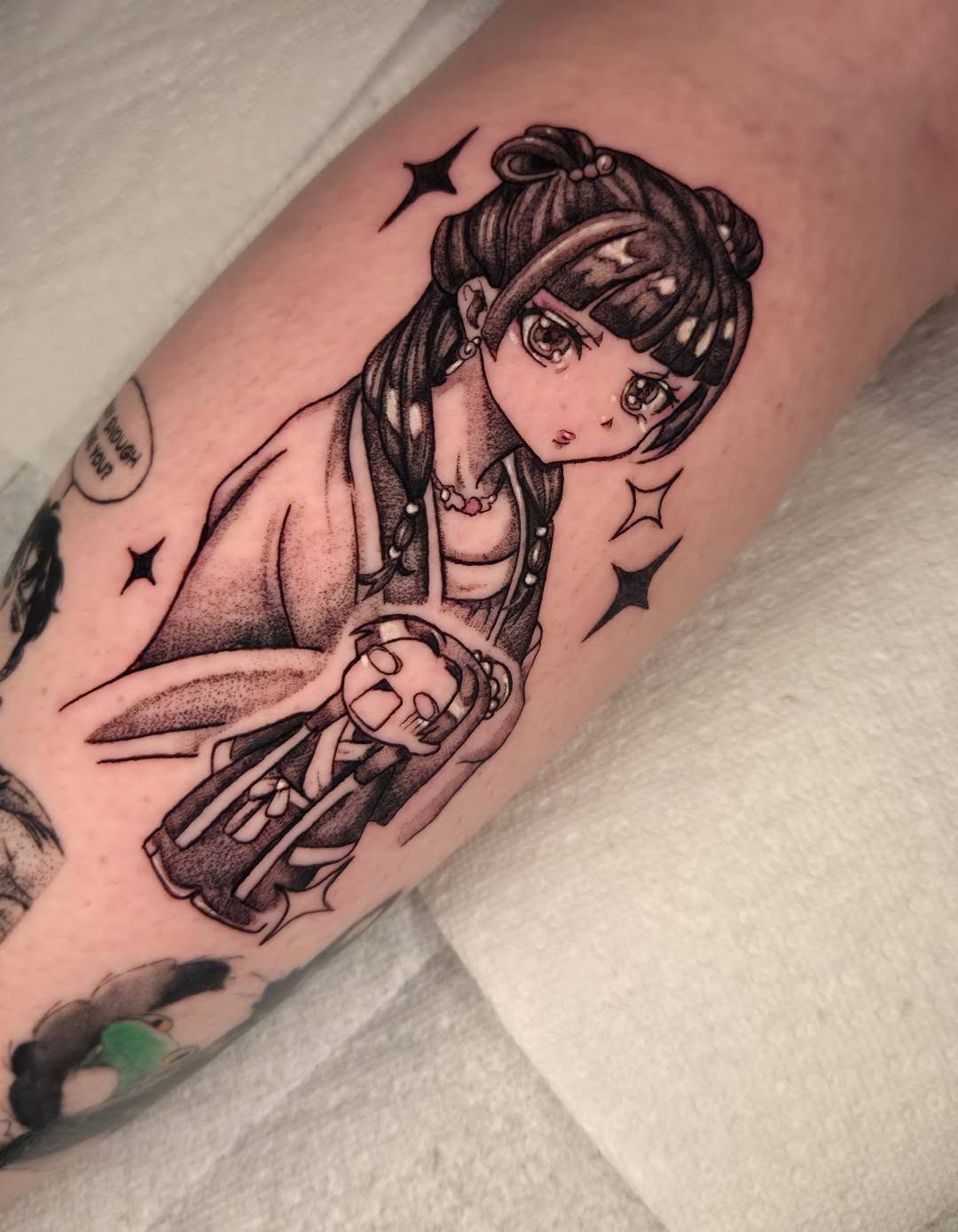 Anime girl anime tattoo on the forearm by Devin 🖤