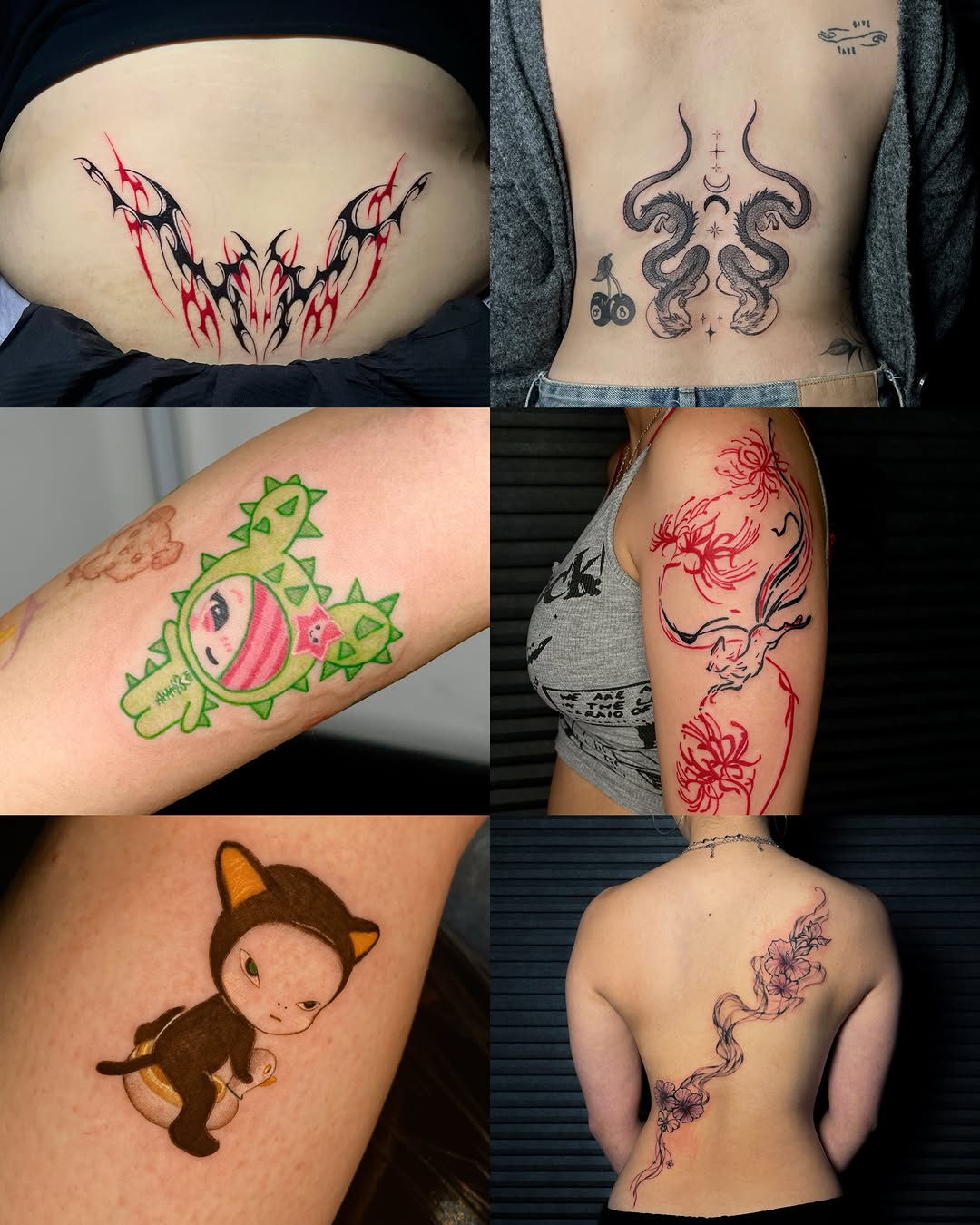 Tribal flames cyber sigilism tattoo on the back by clarissa