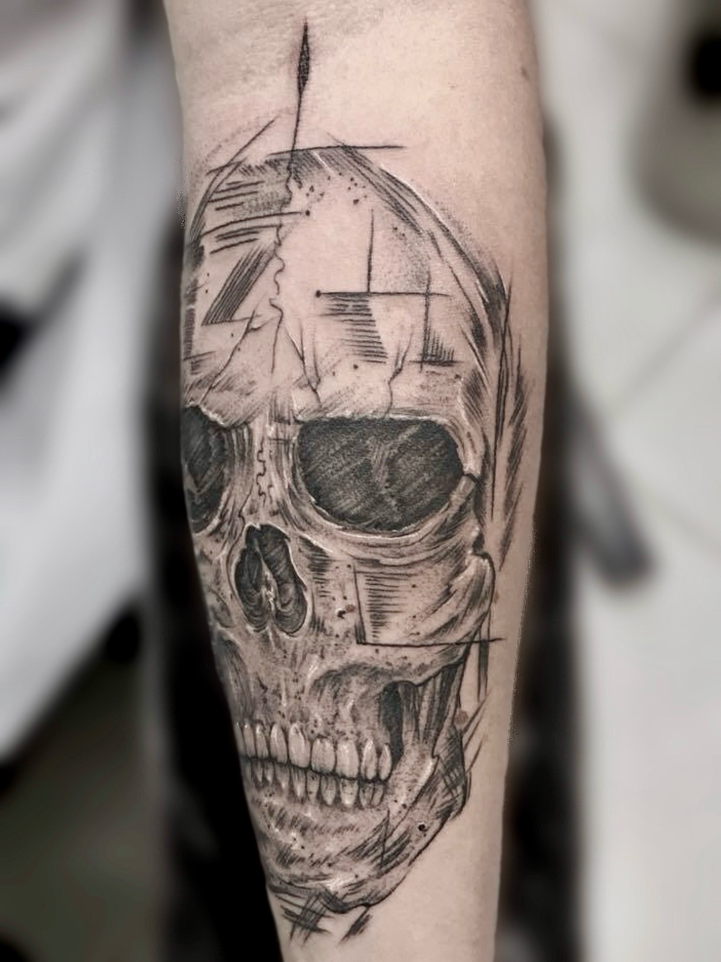 Tattoo by @luckybunnytat2 — black_and_grey, realism