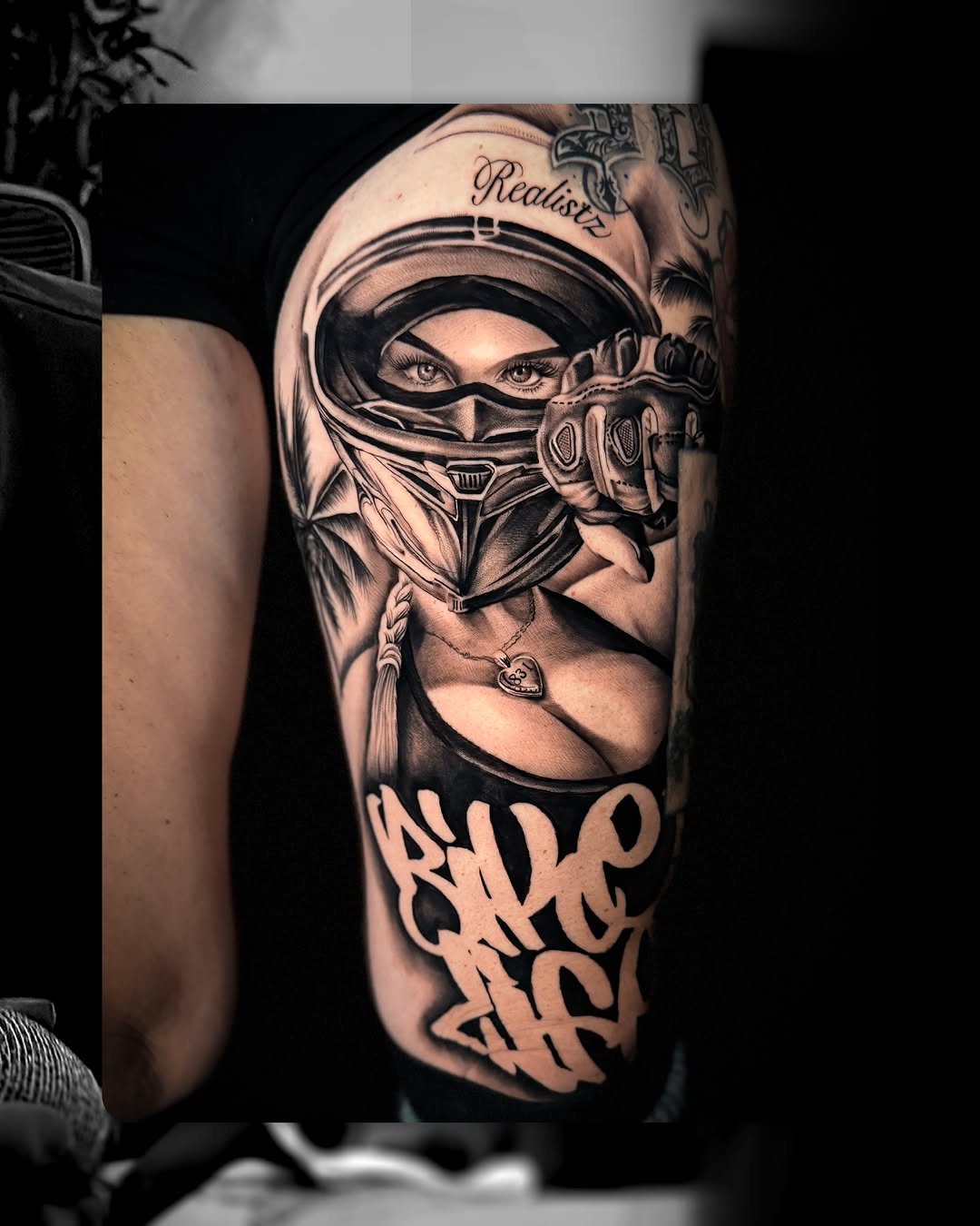 Tattoo by @heavyhitterbam — realism, lettering_script