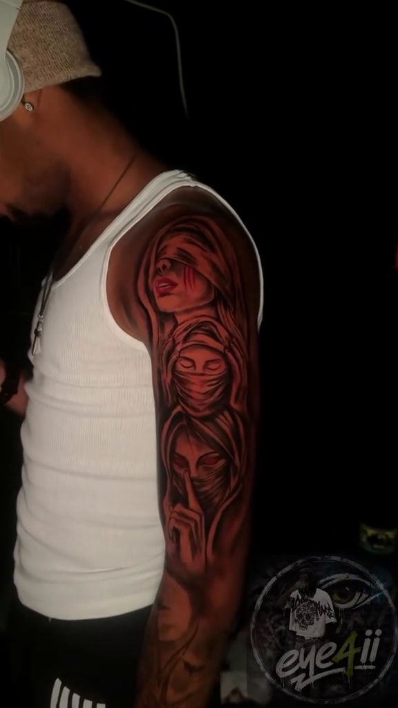 Multiple faces realism tattoo by dallas tattoo artist, Duncanville, Texas