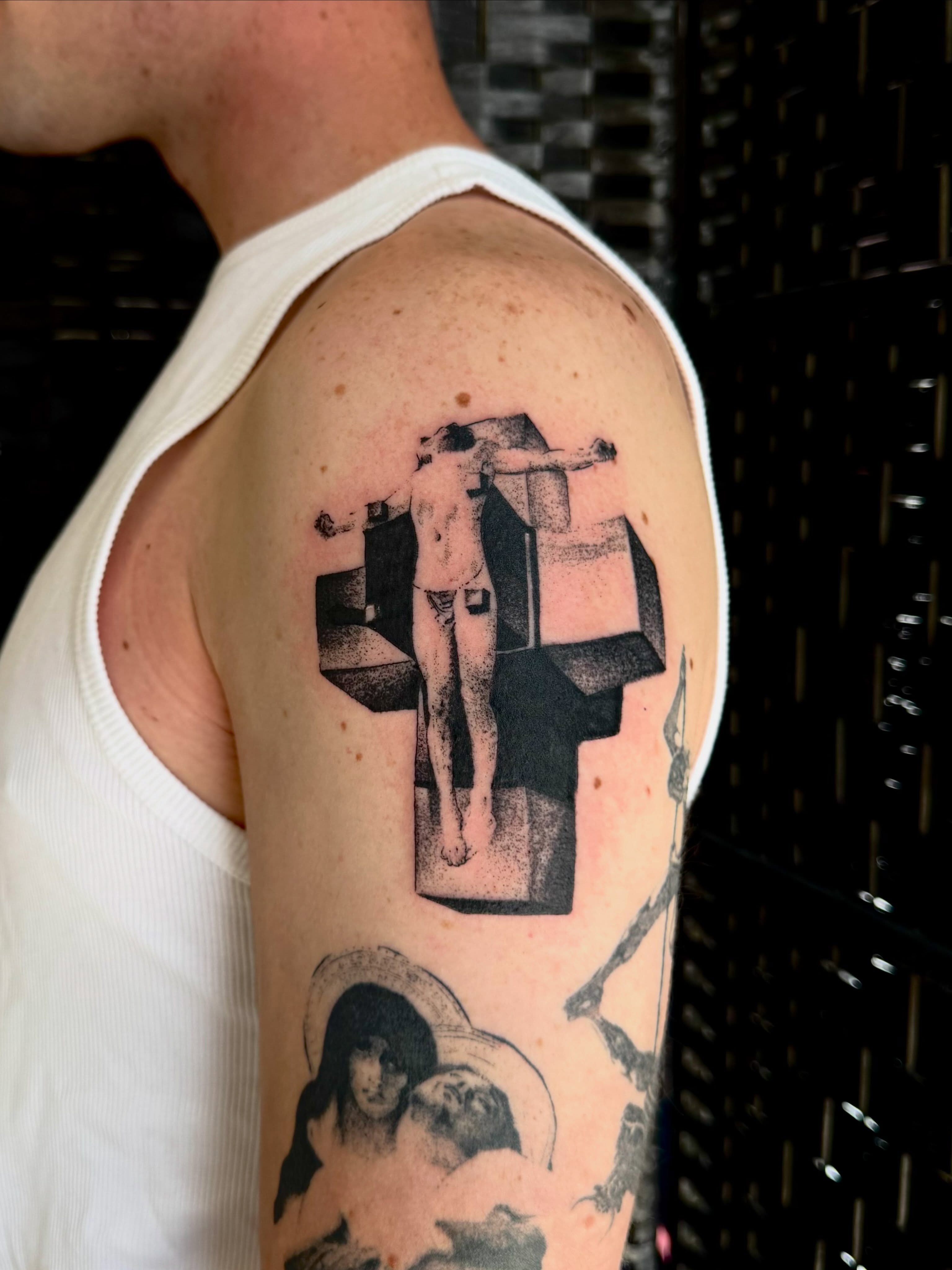 Tattoo by @neildoestattoos — dotwork, geometric